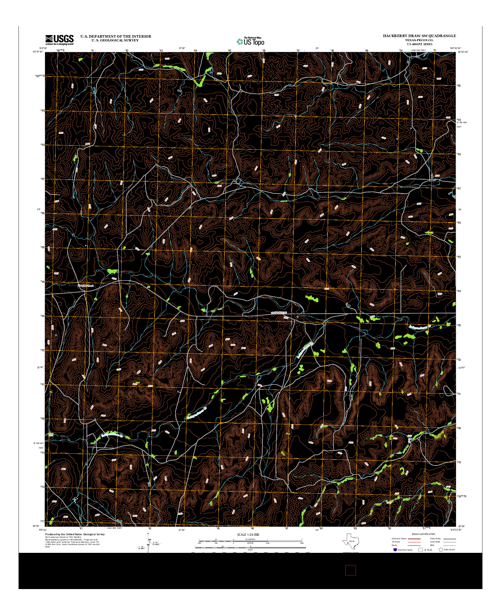 USGS US TOPO 7.5-MINUTE MAP FOR HACKBERRY DRAW SW, TX 2012