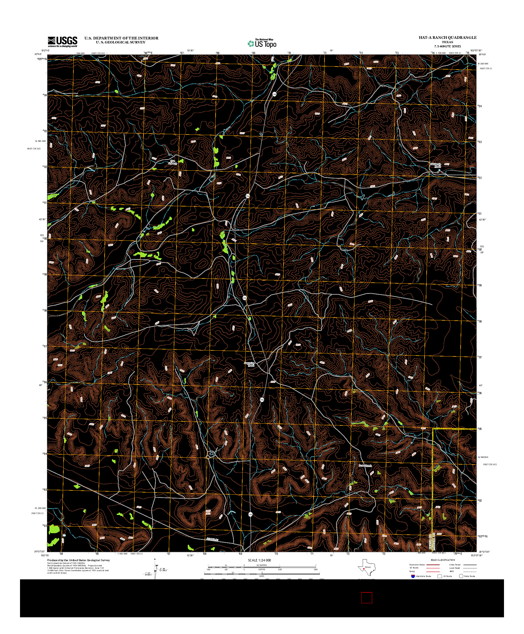 USGS US TOPO 7.5-MINUTE MAP FOR HAT-A RANCH, TX 2012