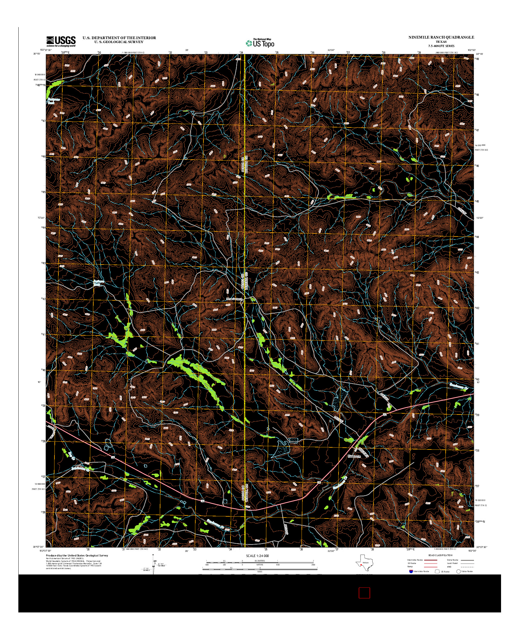 USGS US TOPO 7.5-MINUTE MAP FOR NINEMILE RANCH, TX 2012