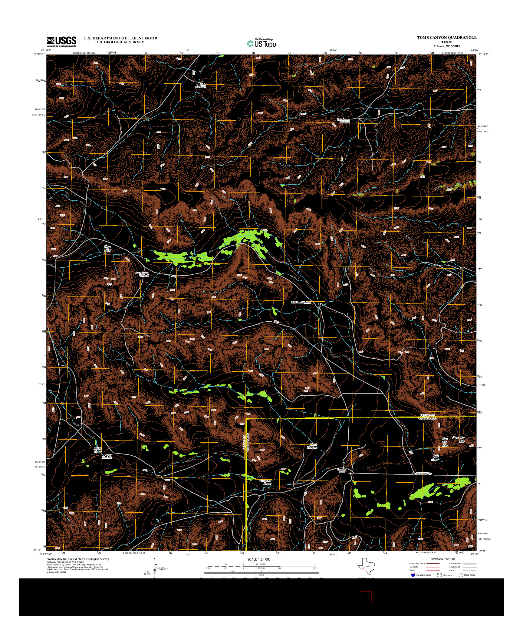 USGS US TOPO 7.5-MINUTE MAP FOR TOMS CANYON, TX 2012