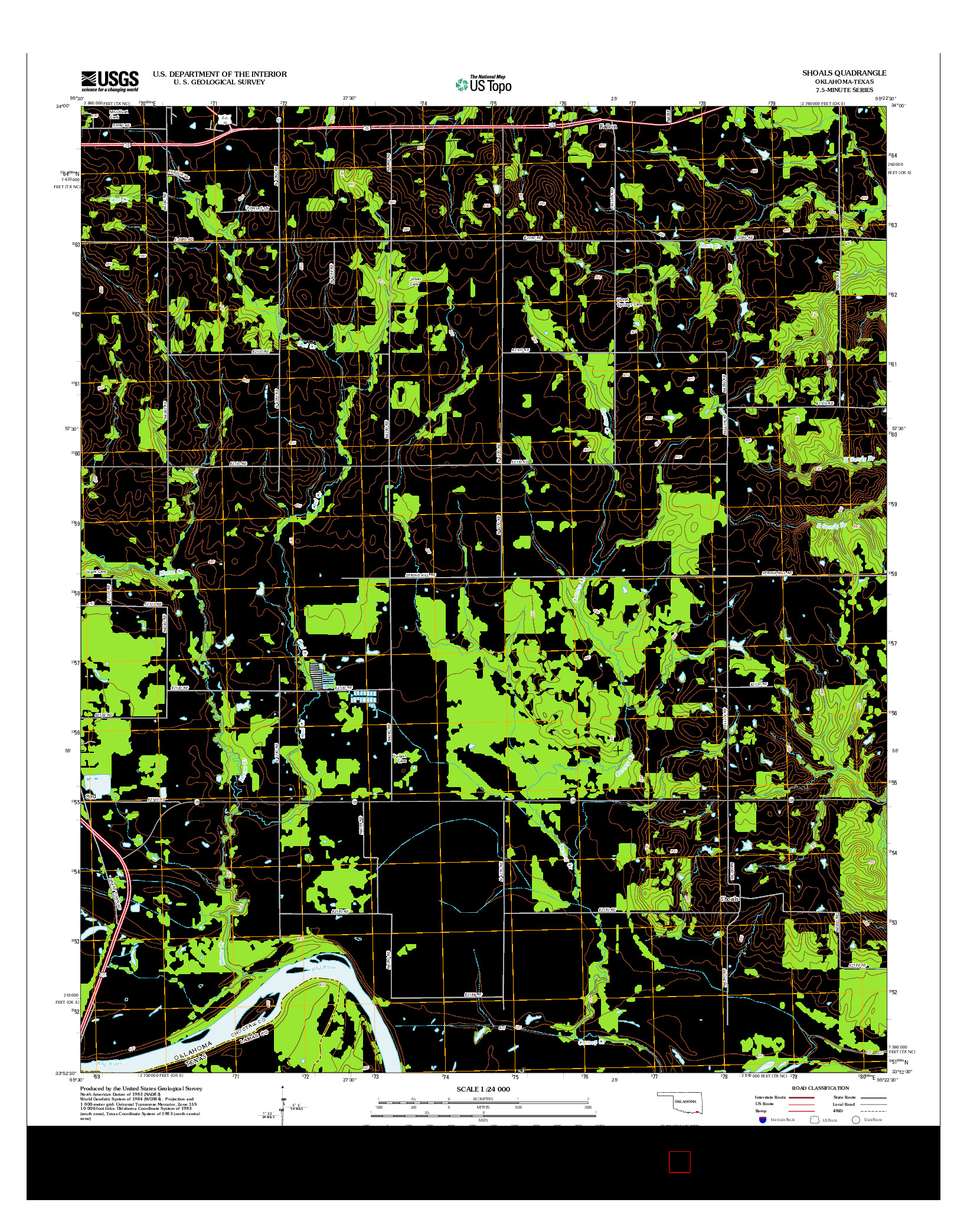 USGS US TOPO 7.5-MINUTE MAP FOR SHOALS, OK-TX 2012