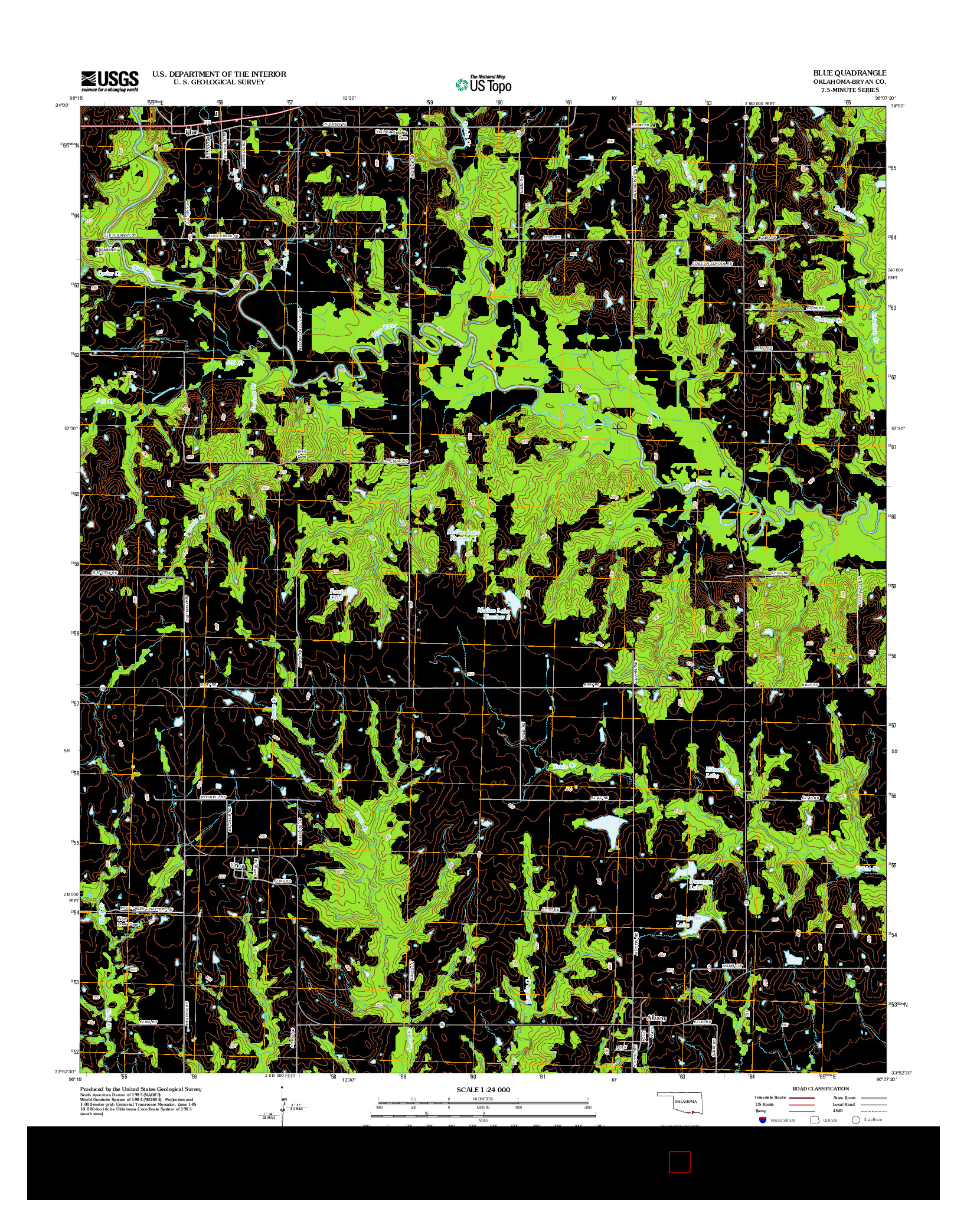 USGS US TOPO 7.5-MINUTE MAP FOR BLUE, OK 2012