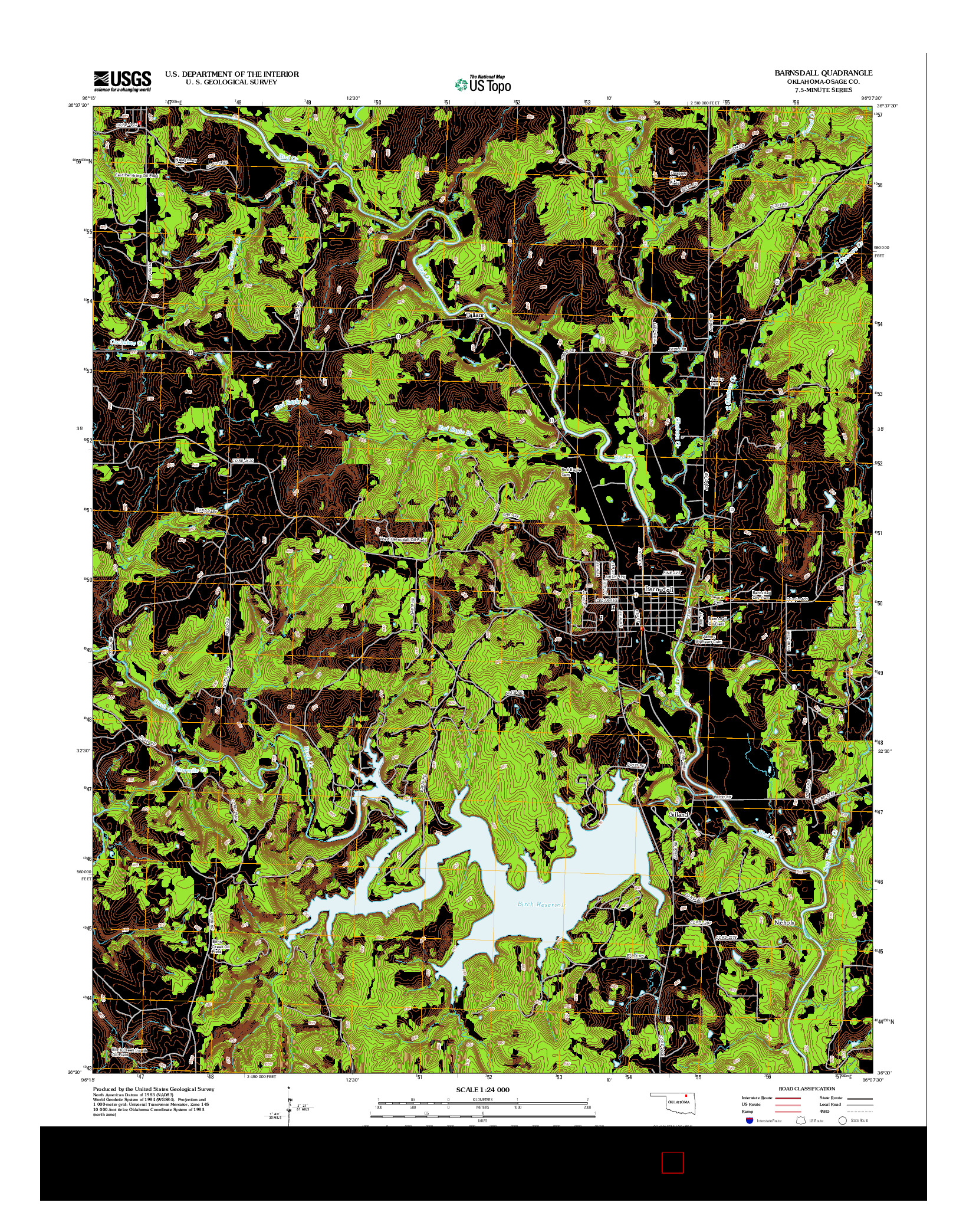 USGS US TOPO 7.5-MINUTE MAP FOR BARNSDALL, OK 2012