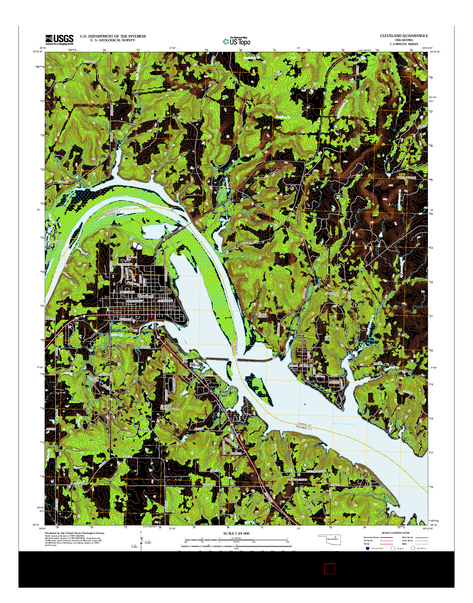 USGS US TOPO 7.5-MINUTE MAP FOR CLEVELAND, OK 2012