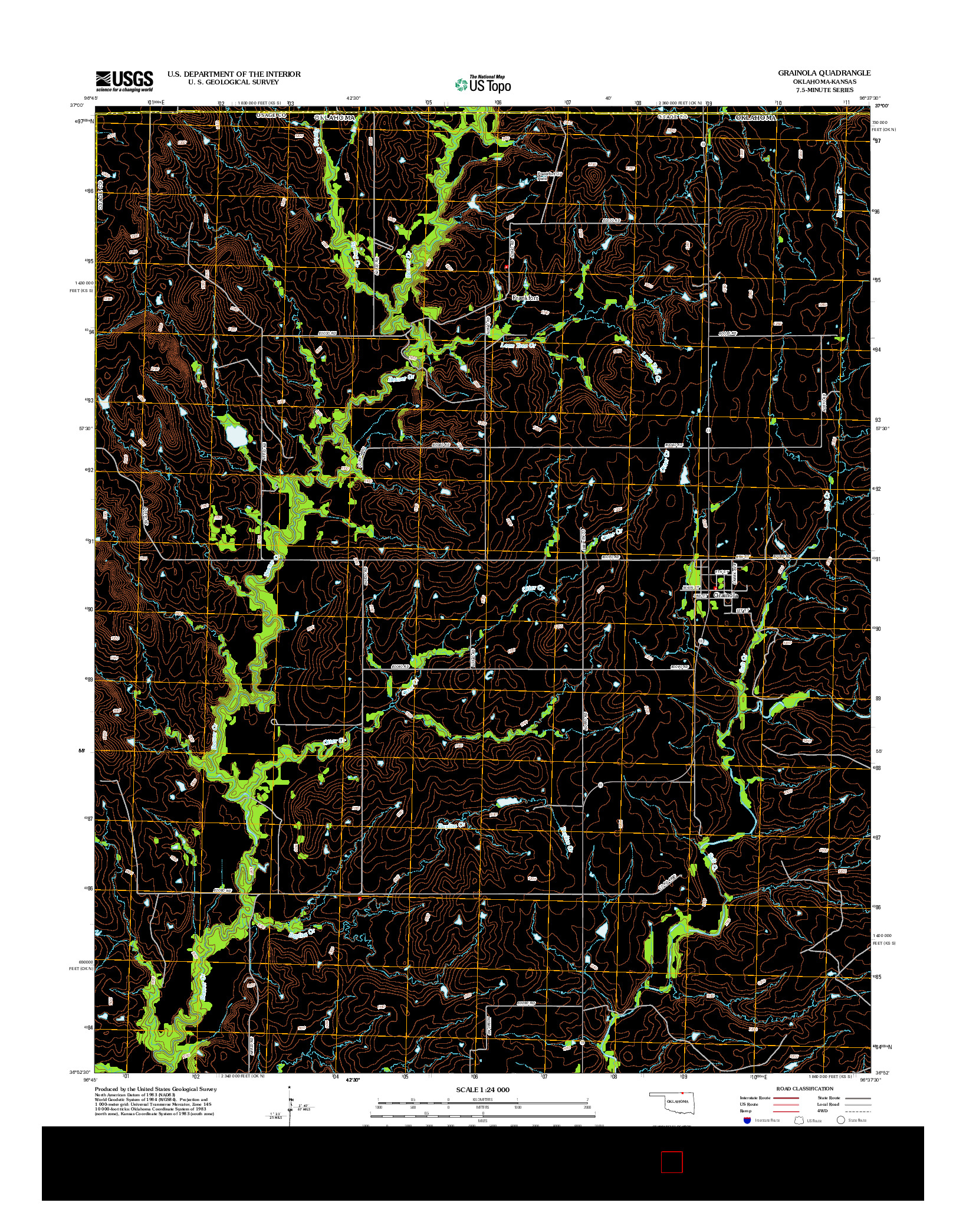 USGS US TOPO 7.5-MINUTE MAP FOR GRAINOLA, OK-KS 2012