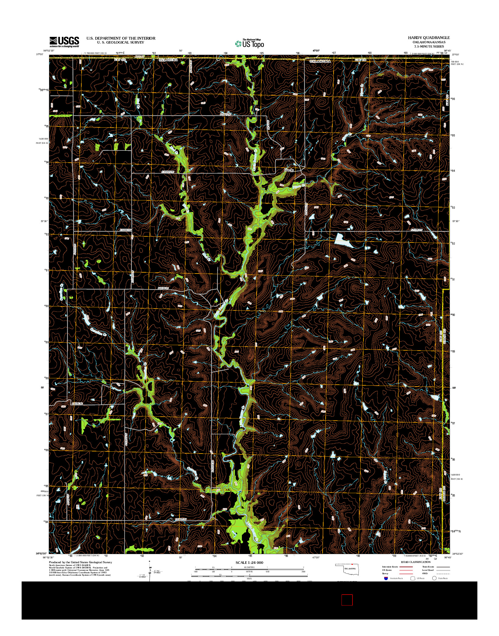 USGS US TOPO 7.5-MINUTE MAP FOR HARDY, OK-KS 2012