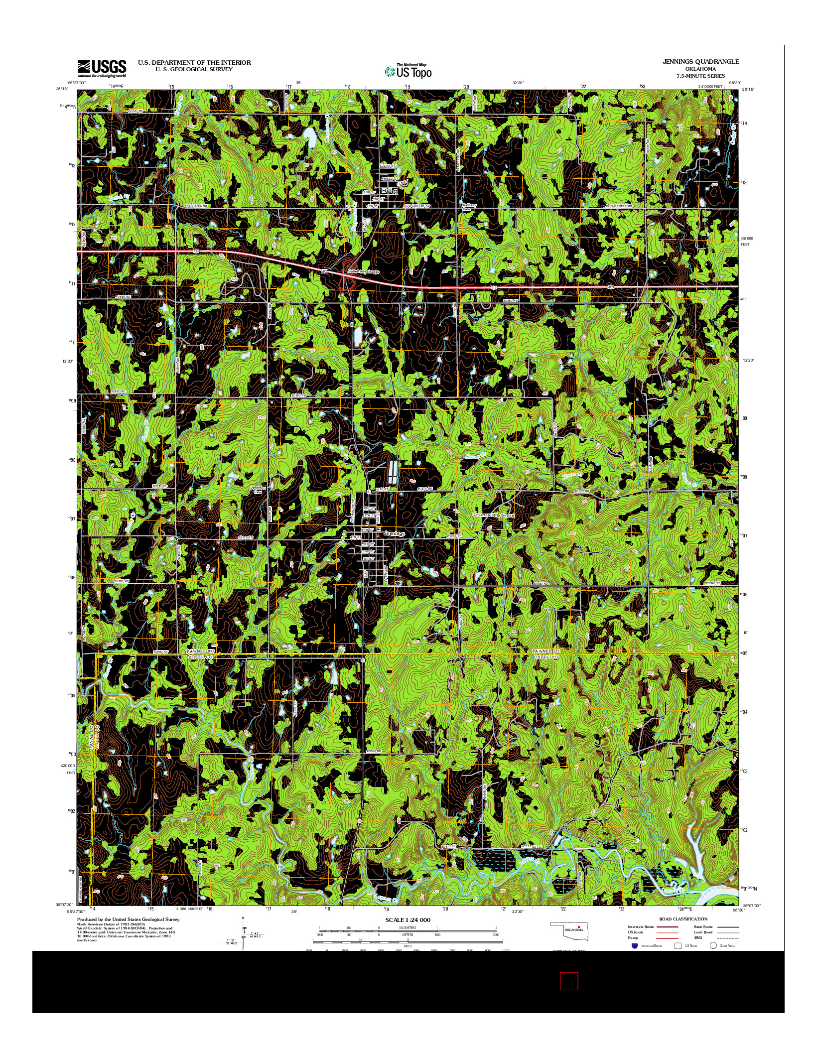 USGS US TOPO 7.5-MINUTE MAP FOR JENNINGS, OK 2012