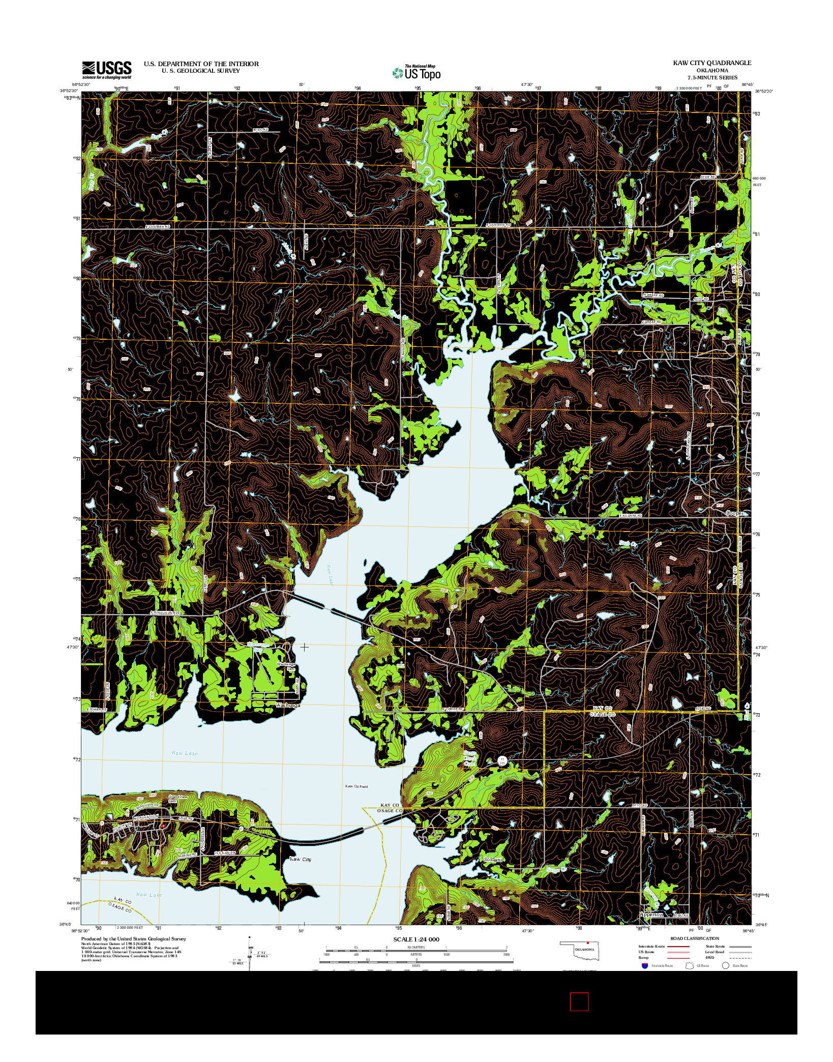 USGS US TOPO 7.5-MINUTE MAP FOR KAW CITY, OK 2012