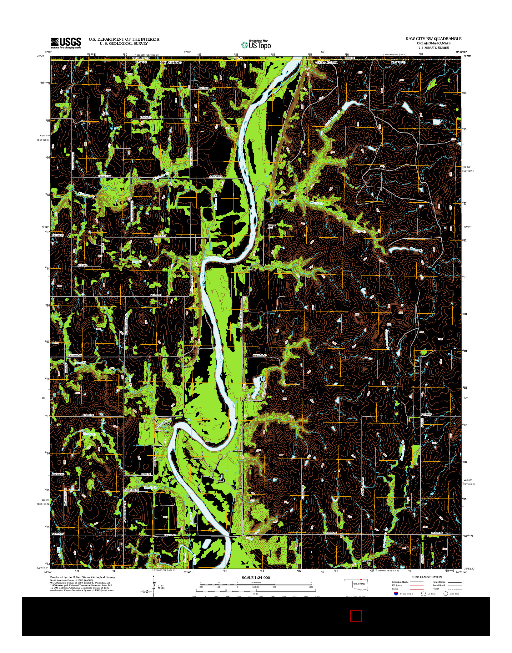 USGS US TOPO 7.5-MINUTE MAP FOR KAW CITY NW, OK-KS 2012