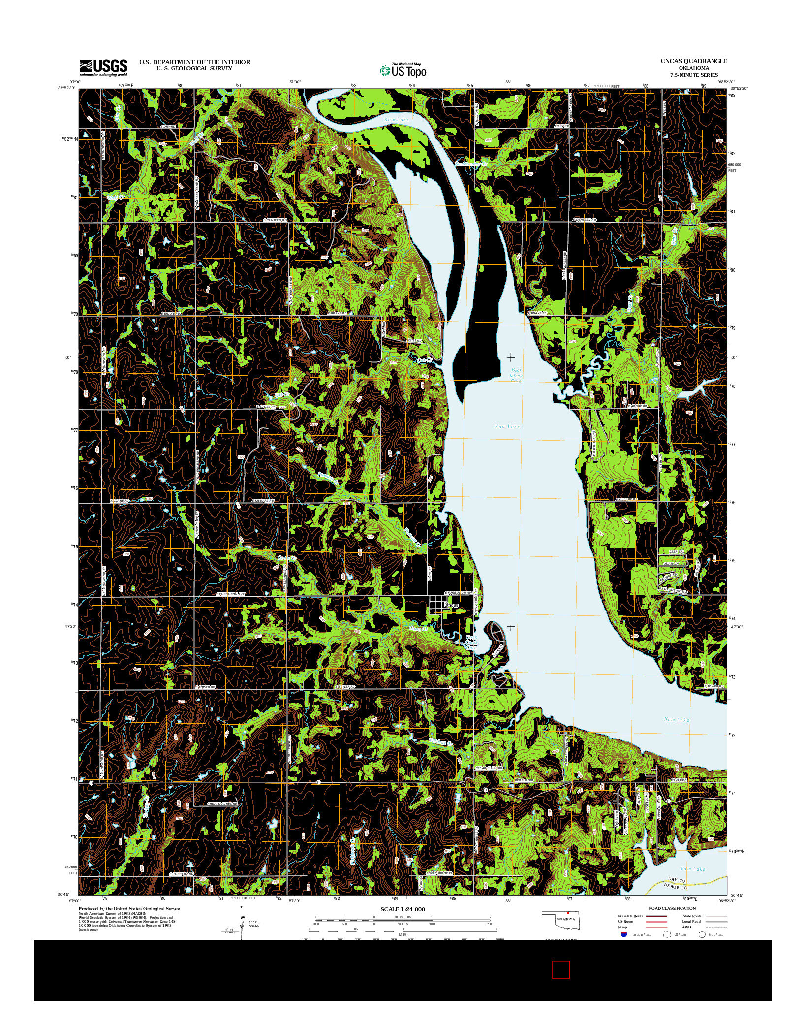 USGS US TOPO 7.5-MINUTE MAP FOR UNCAS, OK 2012