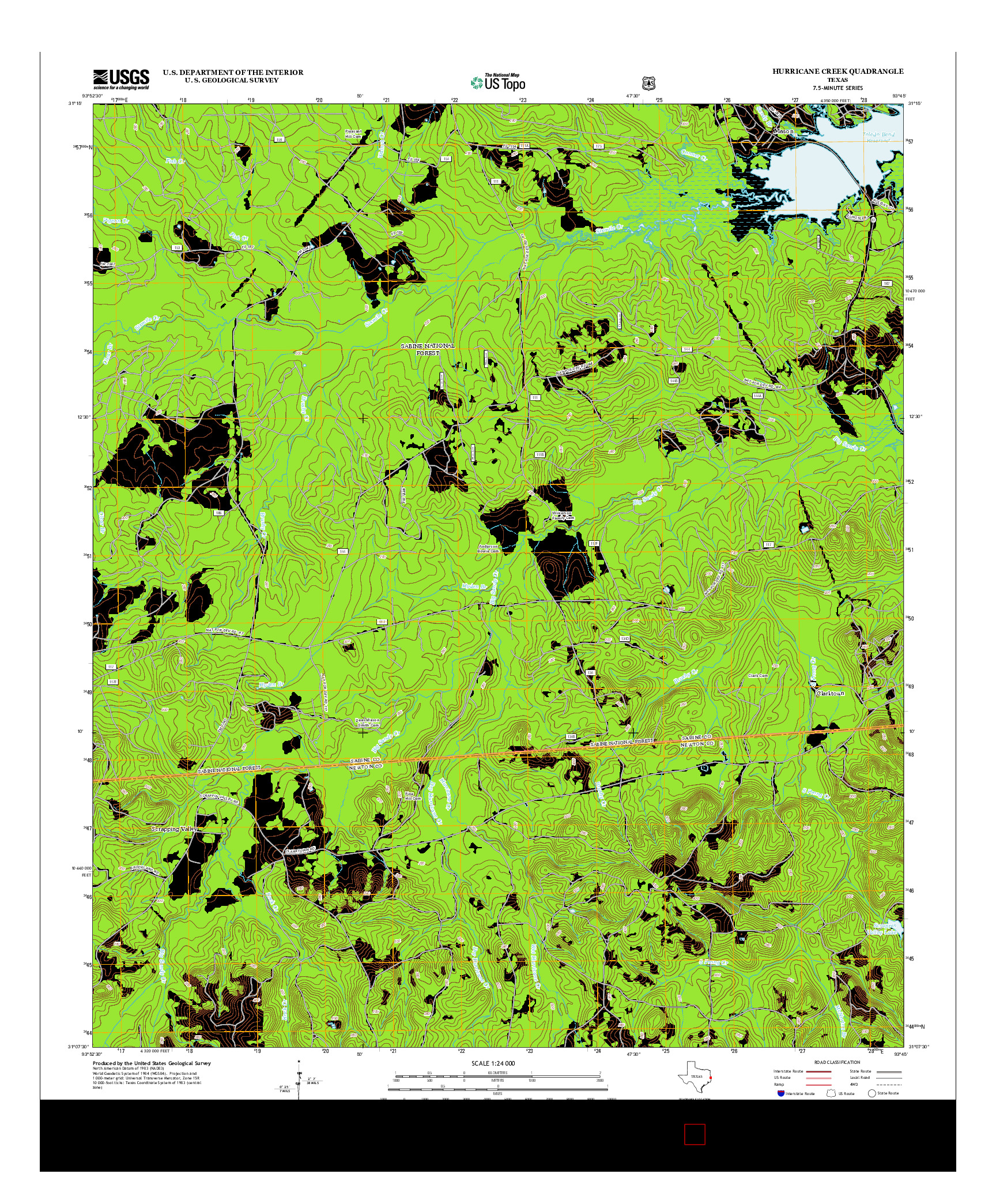 USGS US TOPO 7.5-MINUTE MAP FOR HURRICANE CREEK, TX 2012