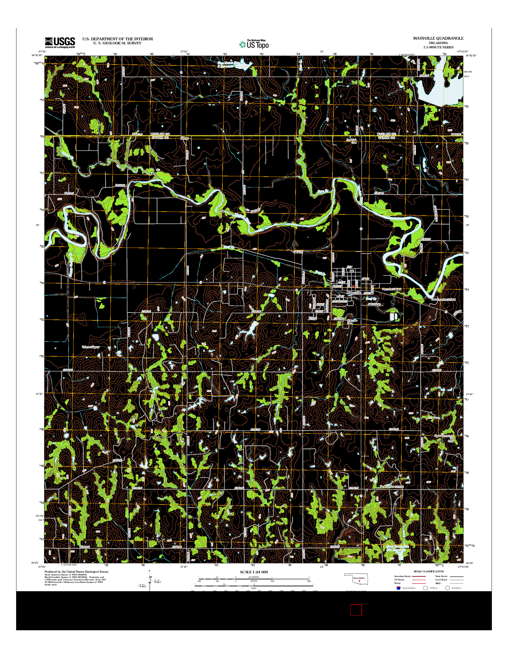 USGS US TOPO 7.5-MINUTE MAP FOR MAYSVILLE, OK 2012