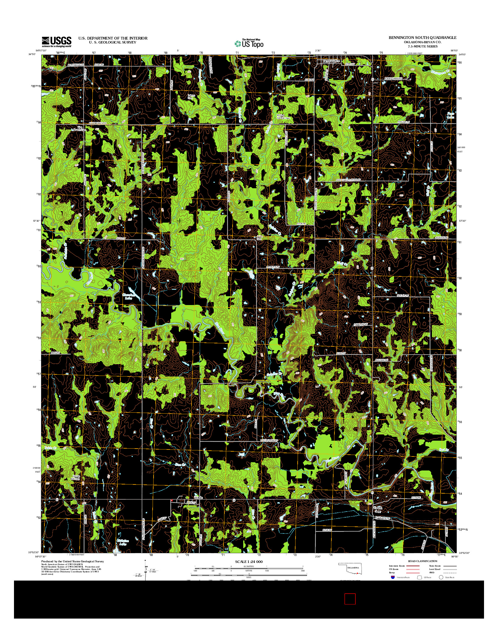 USGS US TOPO 7.5-MINUTE MAP FOR BENNINGTON SOUTH, OK 2012