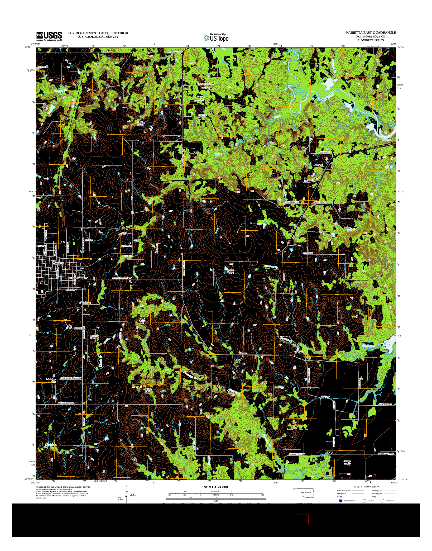 USGS US TOPO 7.5-MINUTE MAP FOR MARIETTA EAST, OK 2012