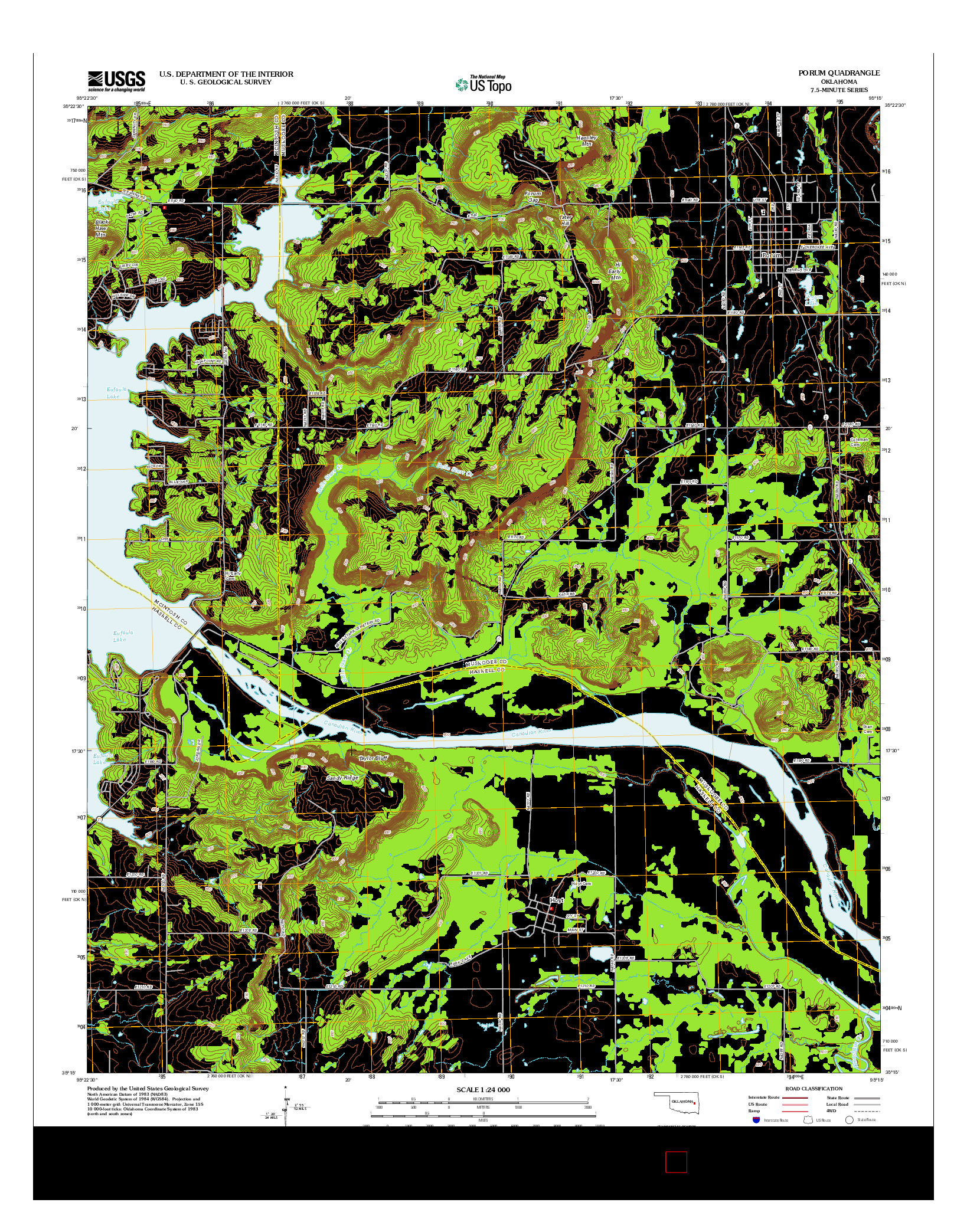 USGS US TOPO 7.5-MINUTE MAP FOR PORUM, OK 2012