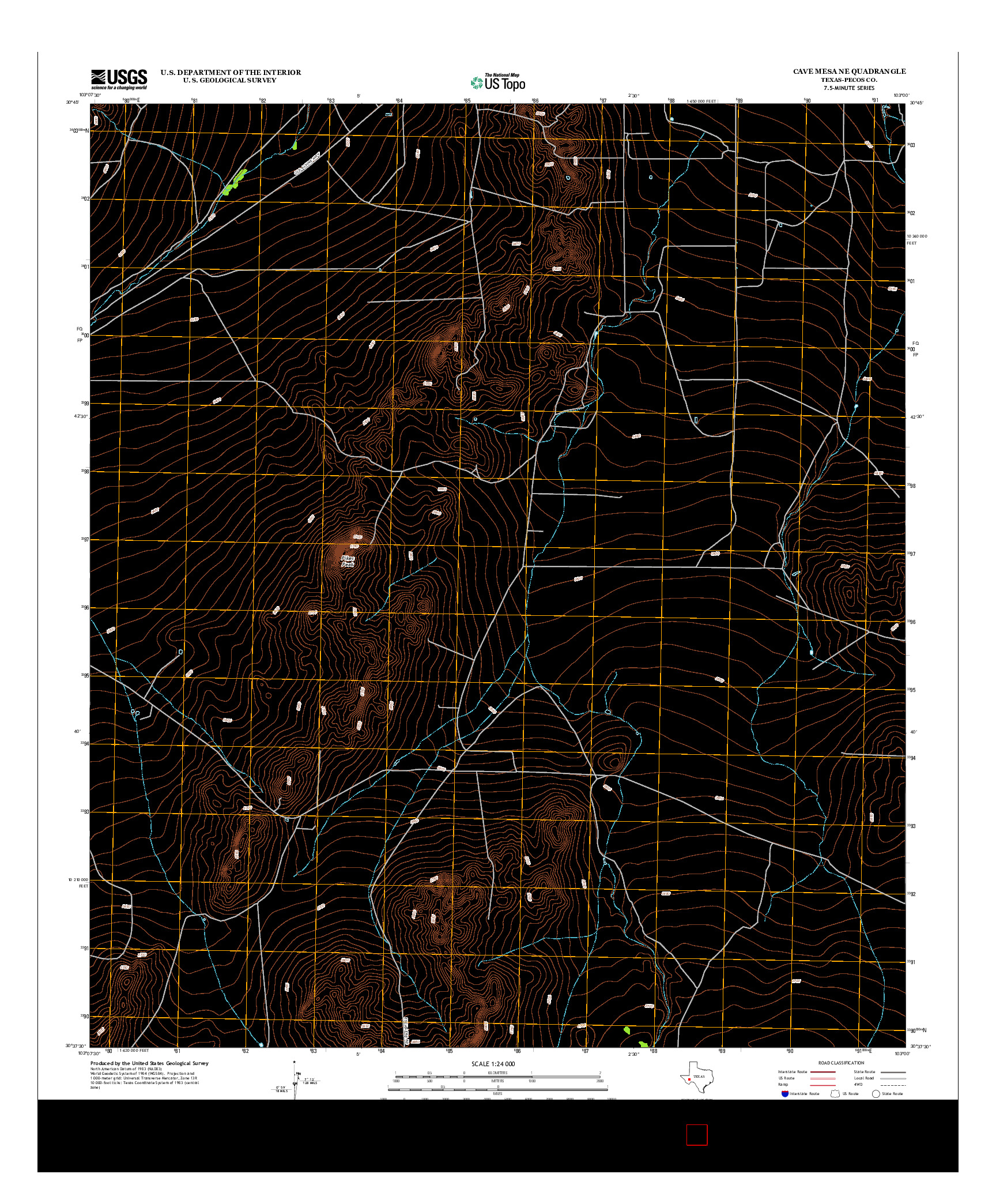 USGS US TOPO 7.5-MINUTE MAP FOR CAVE MESA NE, TX 2012