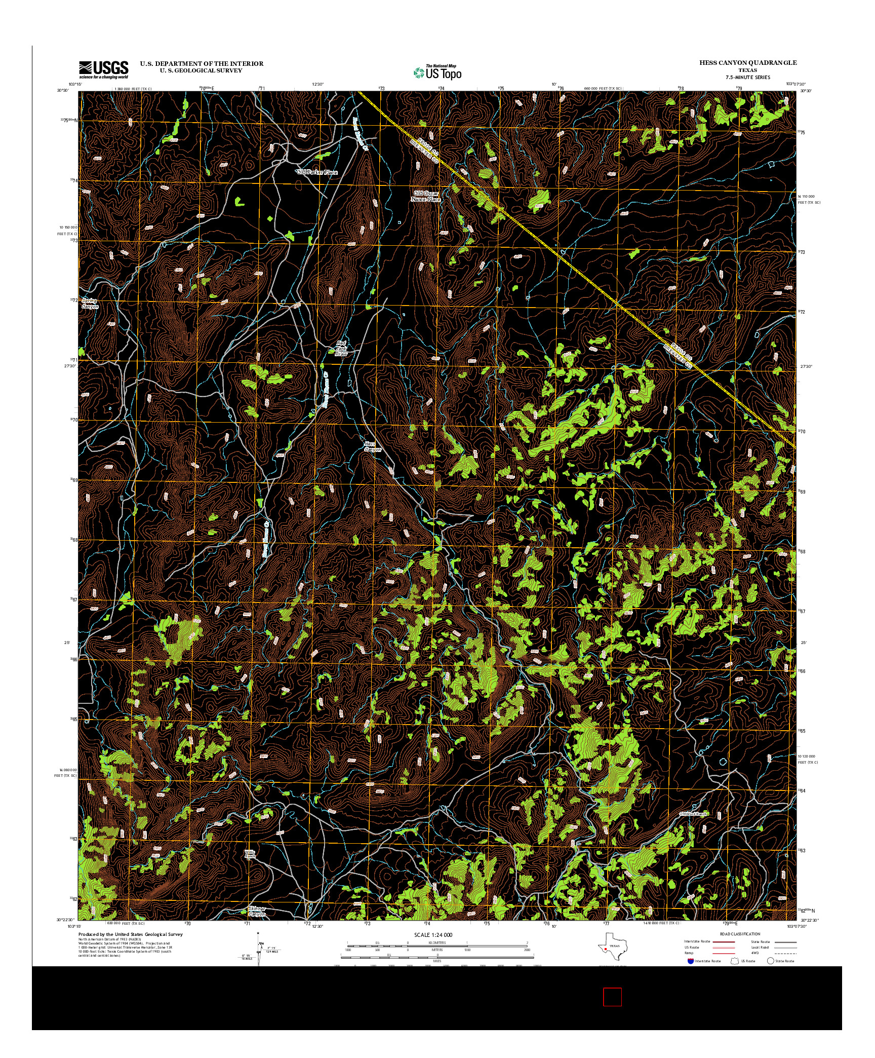 USGS US TOPO 7.5-MINUTE MAP FOR HESS CANYON, TX 2012