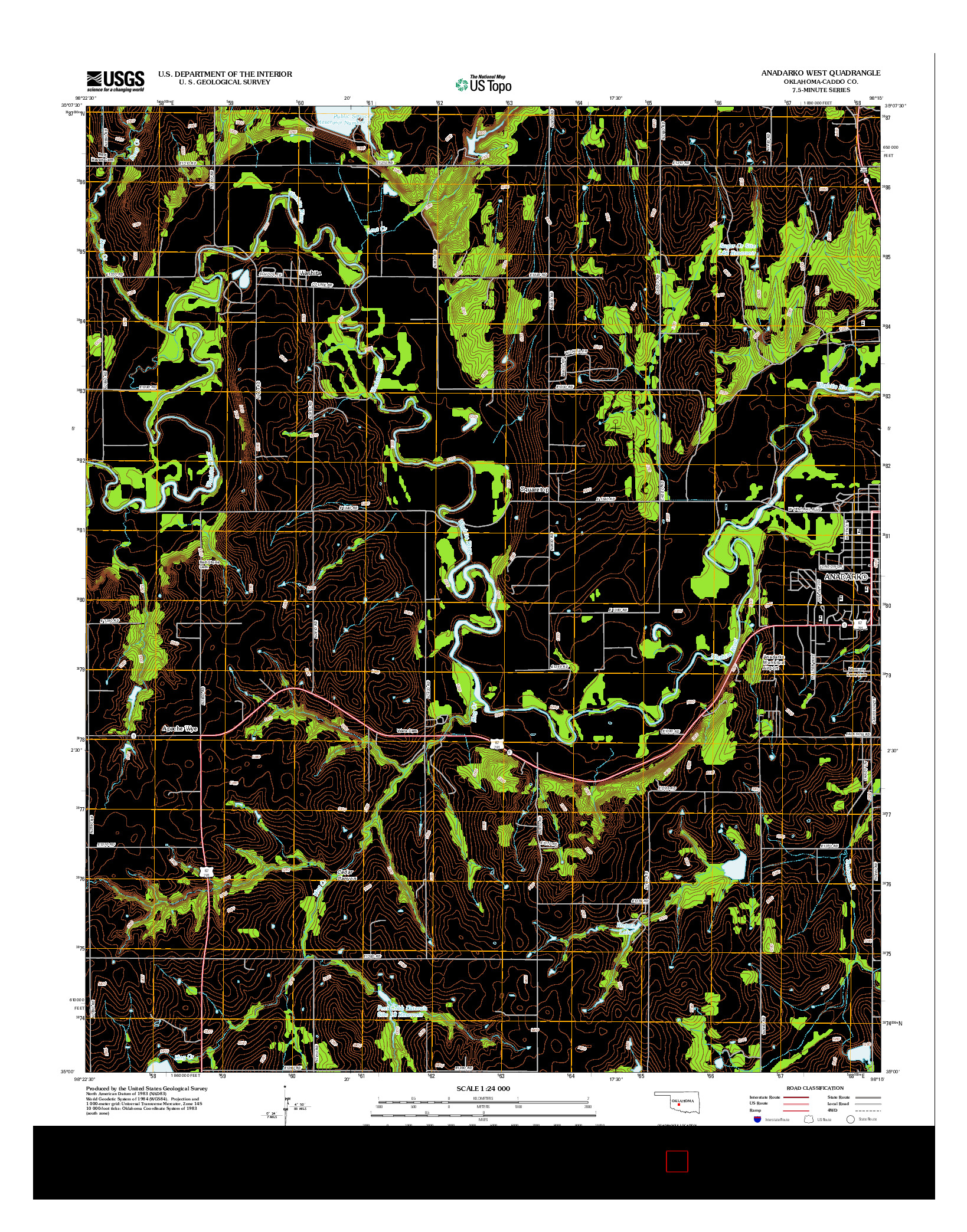 USGS US TOPO 7.5-MINUTE MAP FOR ANADARKO WEST, OK 2012