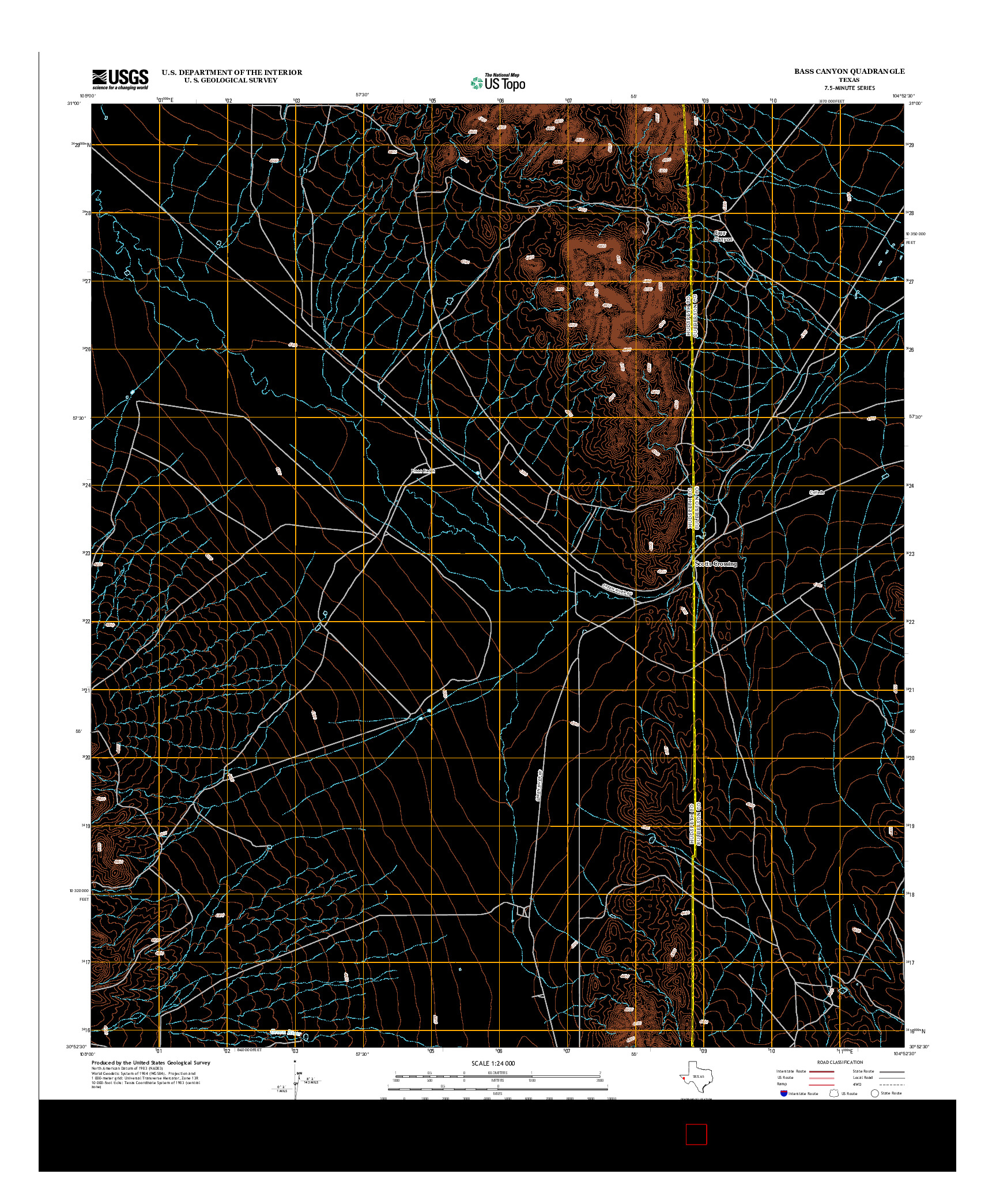 USGS US TOPO 7.5-MINUTE MAP FOR BASS CANYON, TX 2012