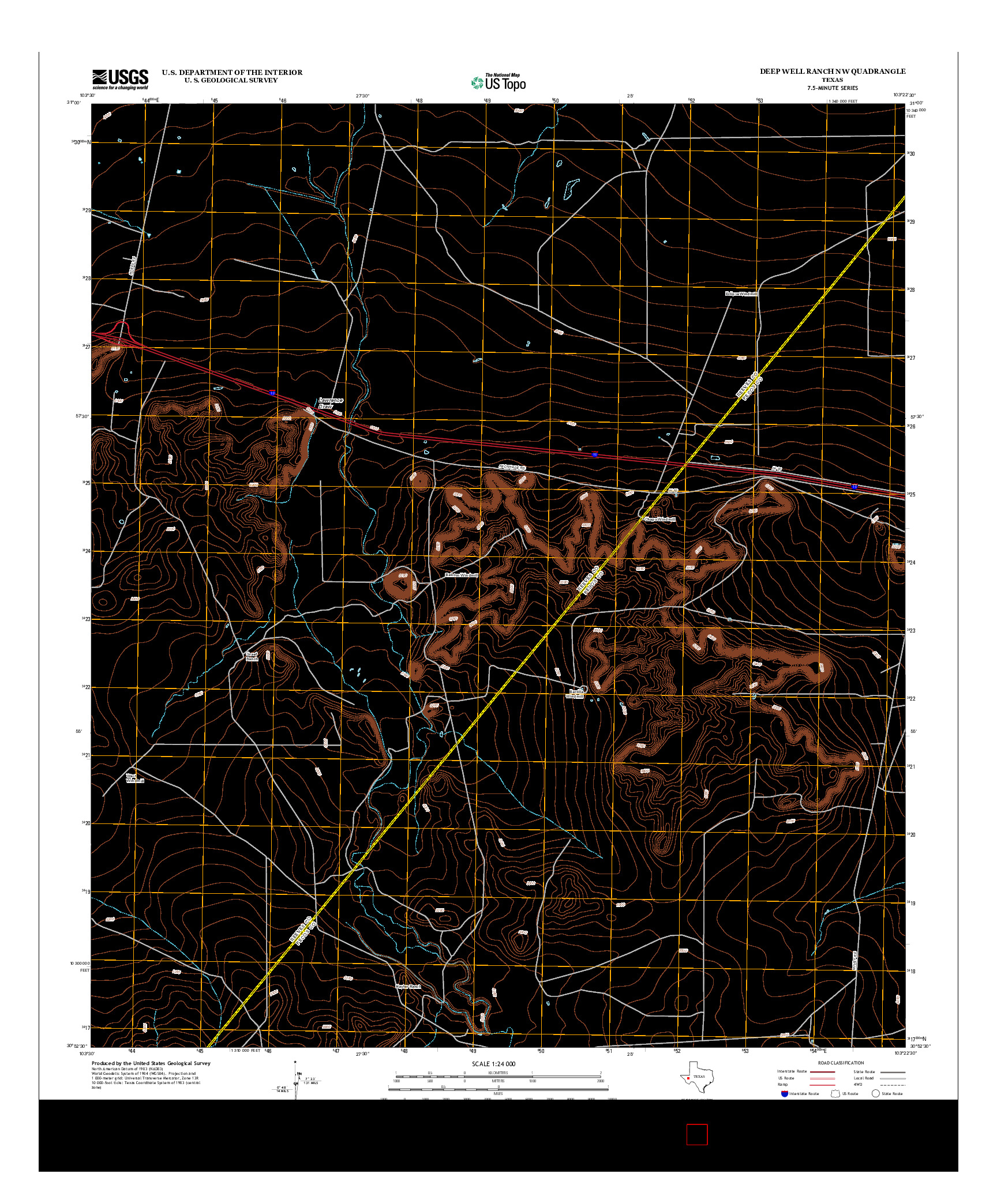 USGS US TOPO 7.5-MINUTE MAP FOR DEEP WELL RANCH NW, TX 2012