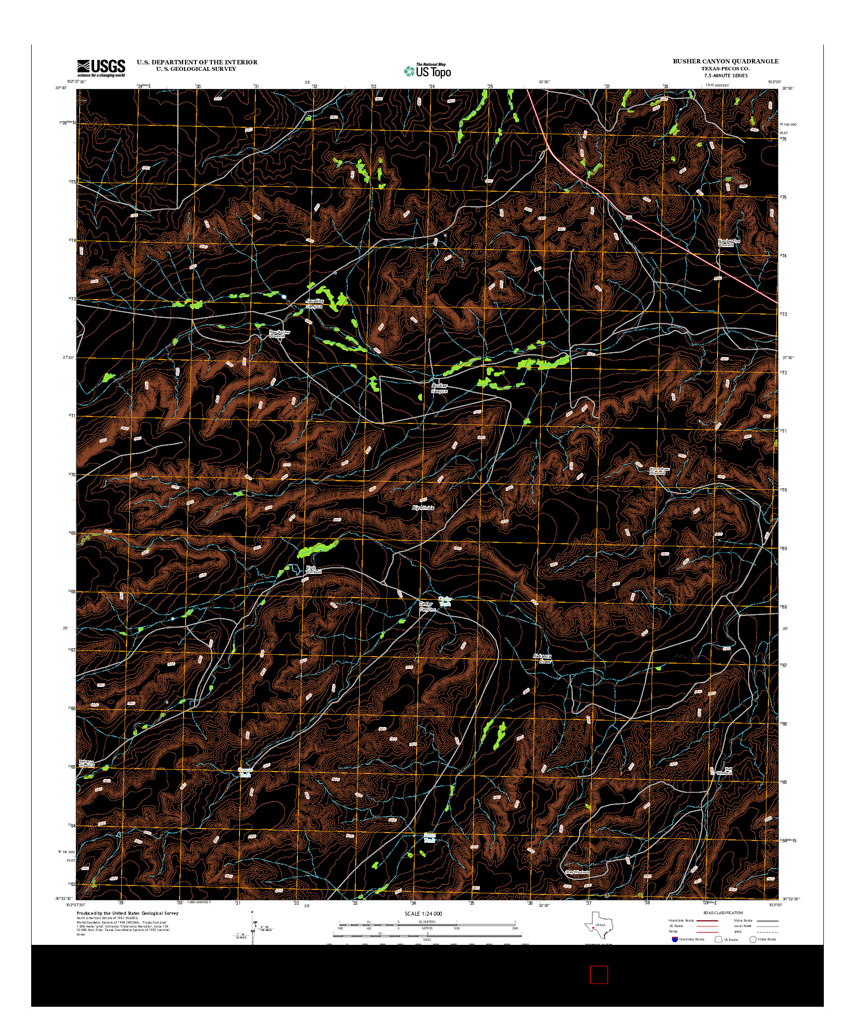 USGS US TOPO 7.5-MINUTE MAP FOR BUSHER CANYON, TX 2012