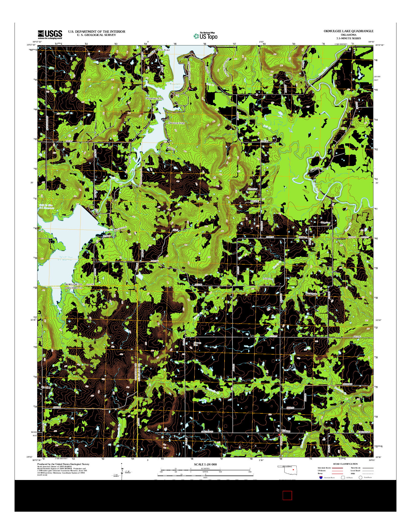 USGS US TOPO 7.5-MINUTE MAP FOR OKMULGEE LAKE, OK 2012