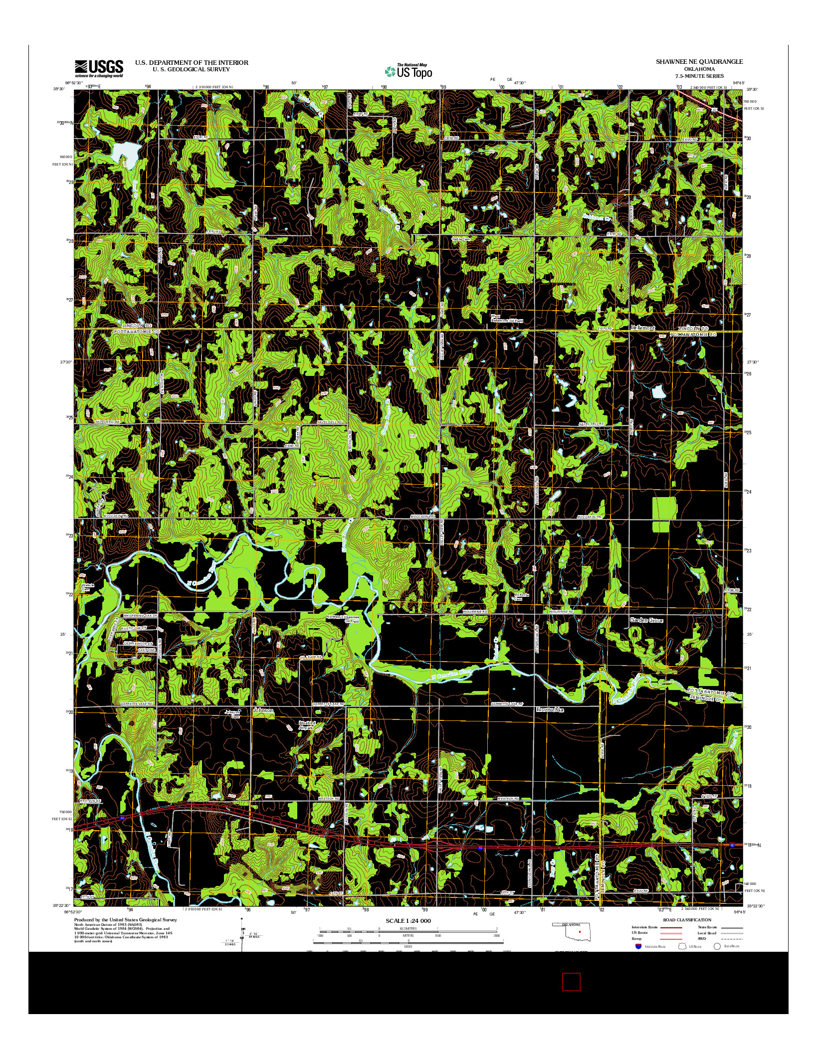 USGS US TOPO 7.5-MINUTE MAP FOR SHAWNEE NE, OK 2012