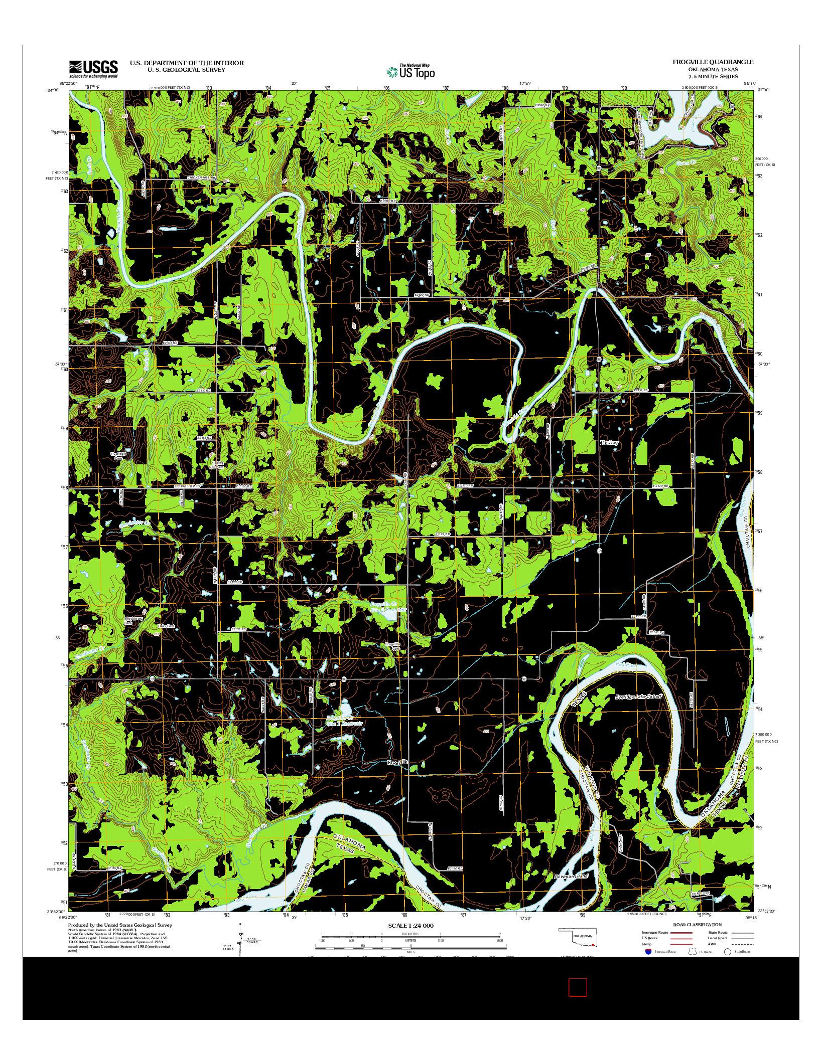 USGS US TOPO 7.5-MINUTE MAP FOR FROGVILLE, OK-TX 2012