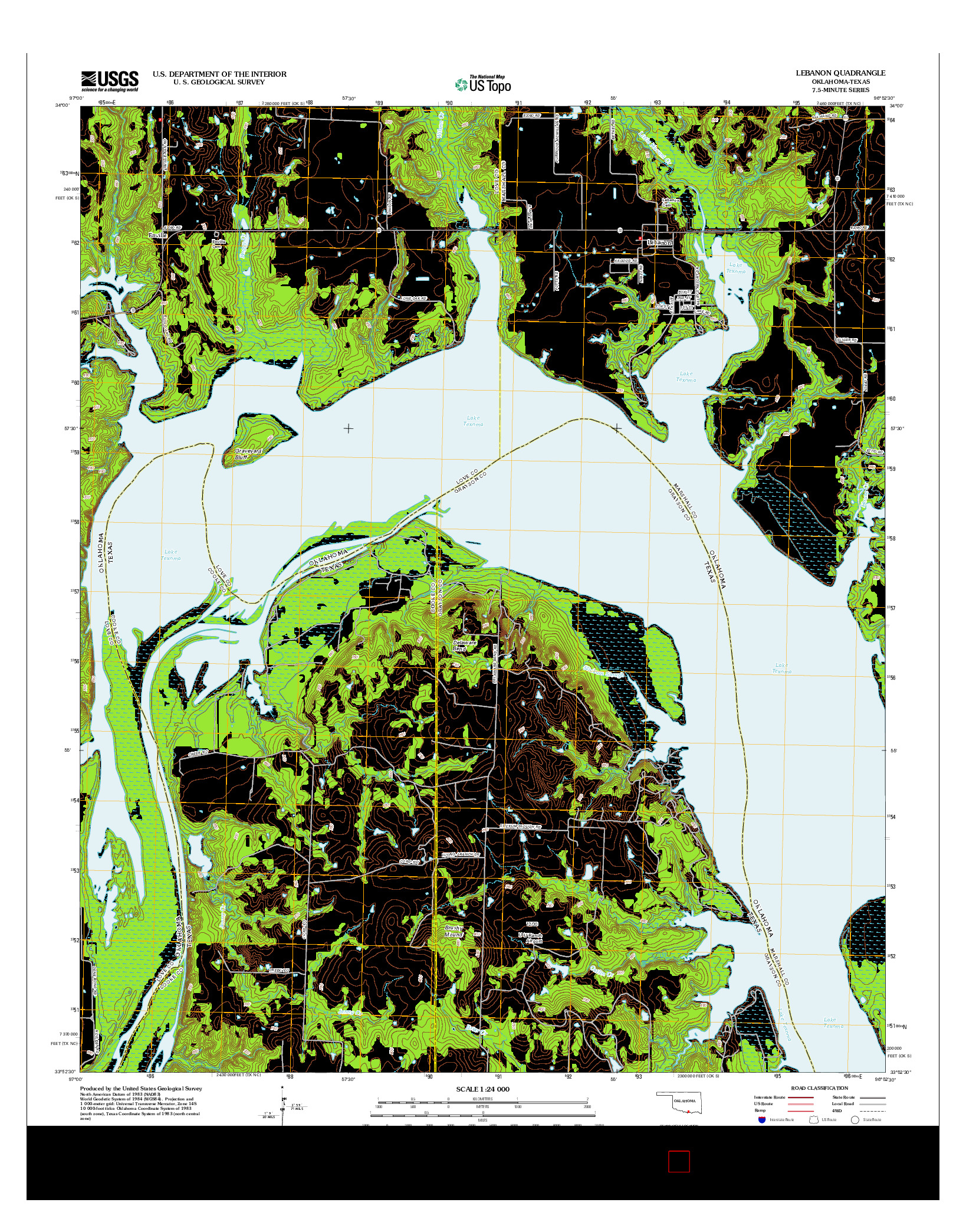 USGS US TOPO 7.5-MINUTE MAP FOR LEBANON, OK-TX 2012