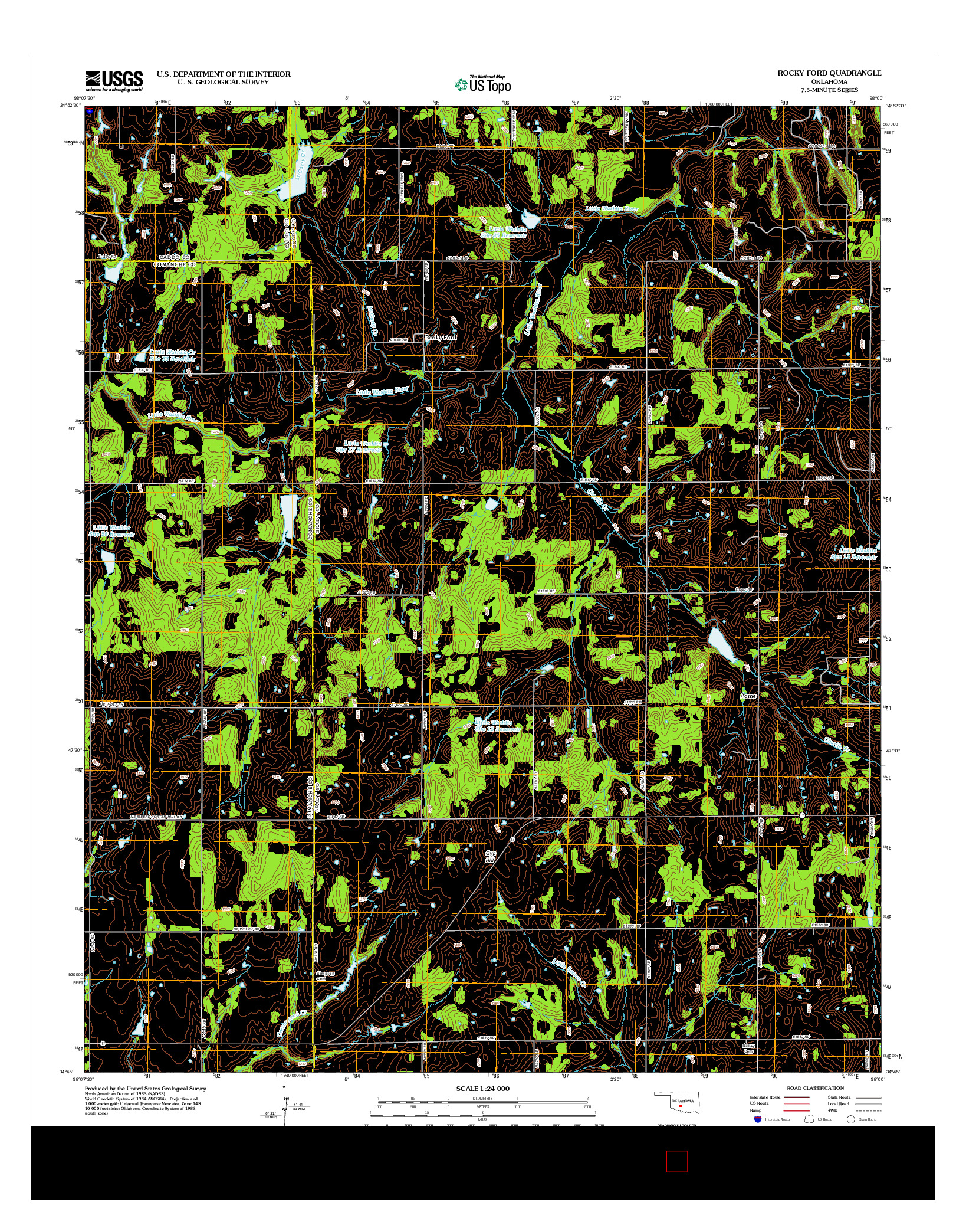 USGS US TOPO 7.5-MINUTE MAP FOR ROCKY FORD, OK 2012