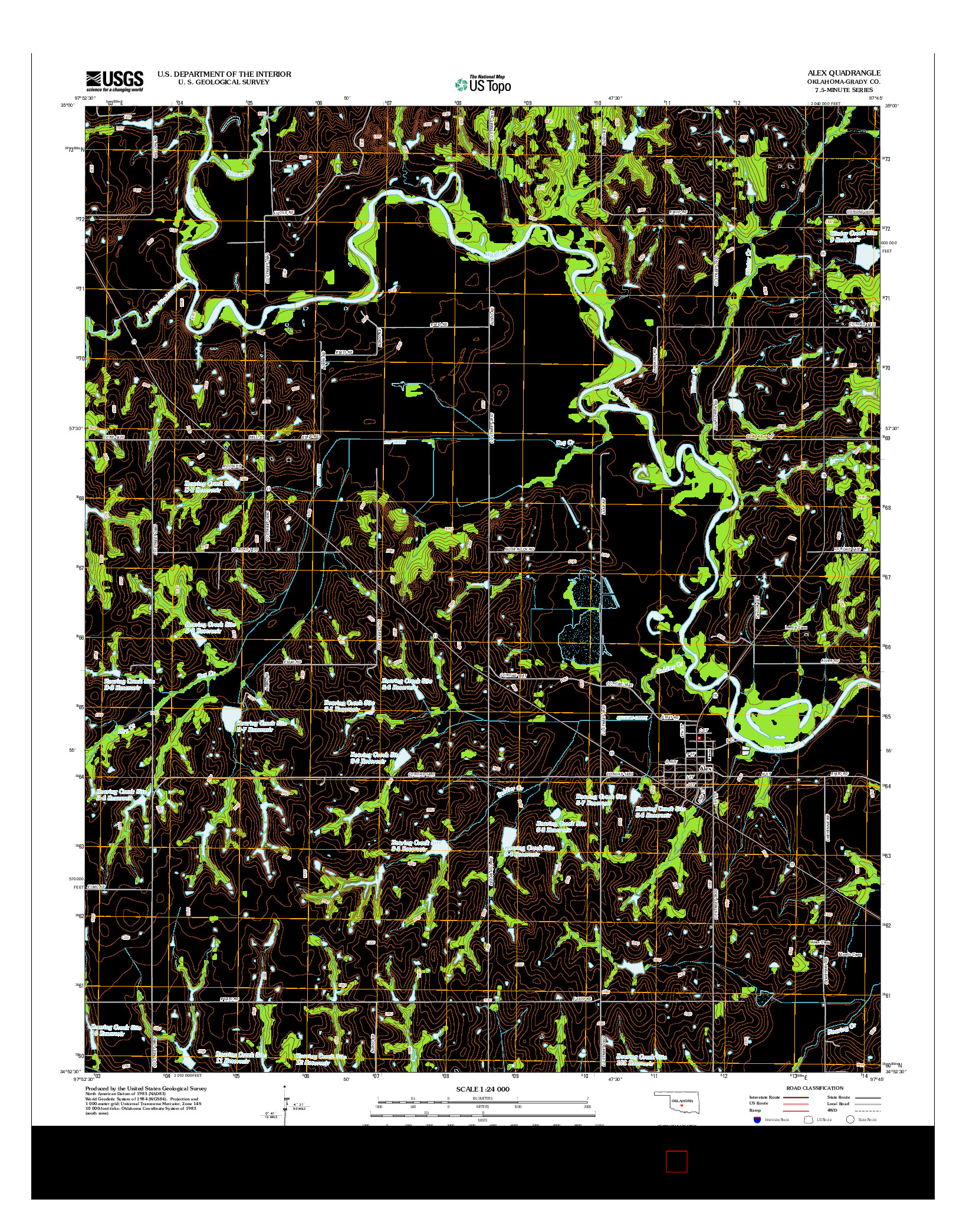 USGS US TOPO 7.5-MINUTE MAP FOR ALEX, OK 2012