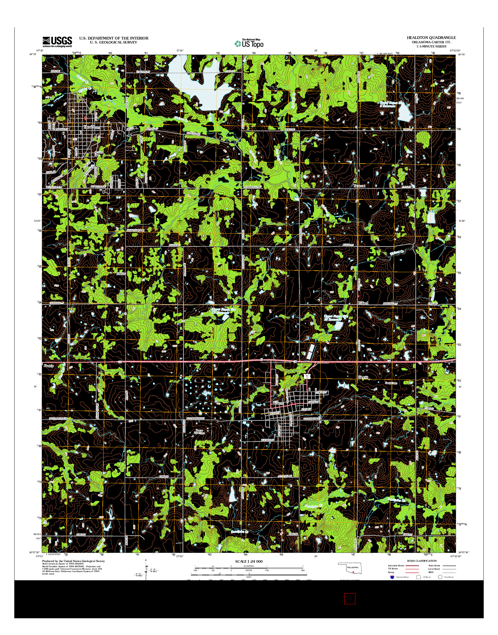 USGS US TOPO 7.5-MINUTE MAP FOR HEALDTON, OK 2012