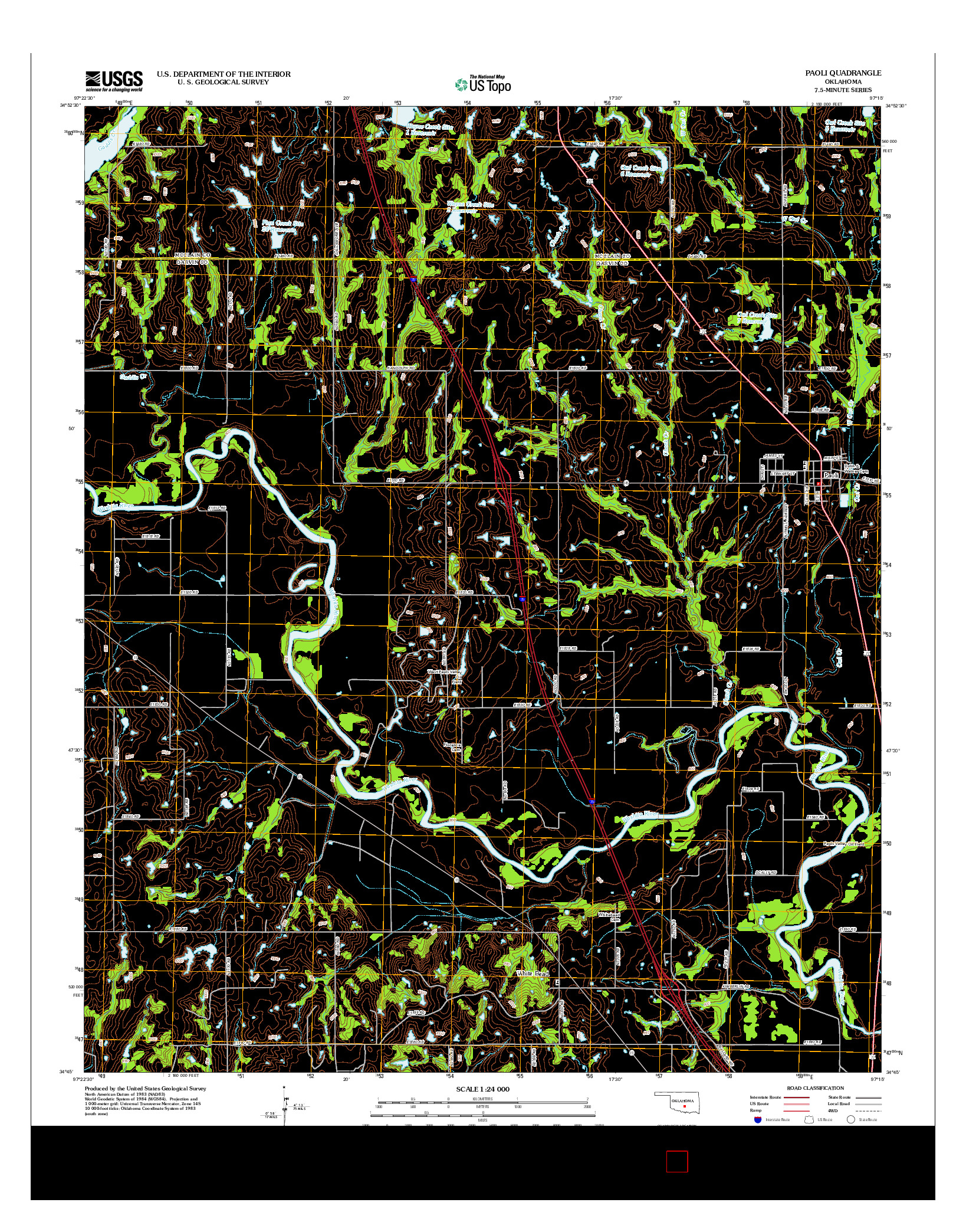 USGS US TOPO 7.5-MINUTE MAP FOR PAOLI, OK 2012