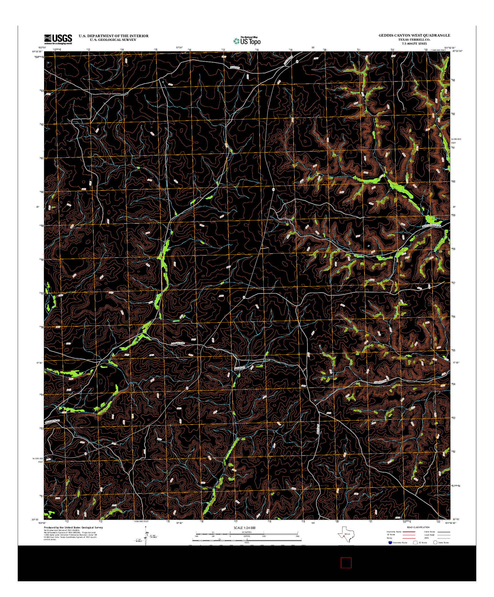 USGS US TOPO 7.5-MINUTE MAP FOR GEDDIS CANYON WEST, TX 2012