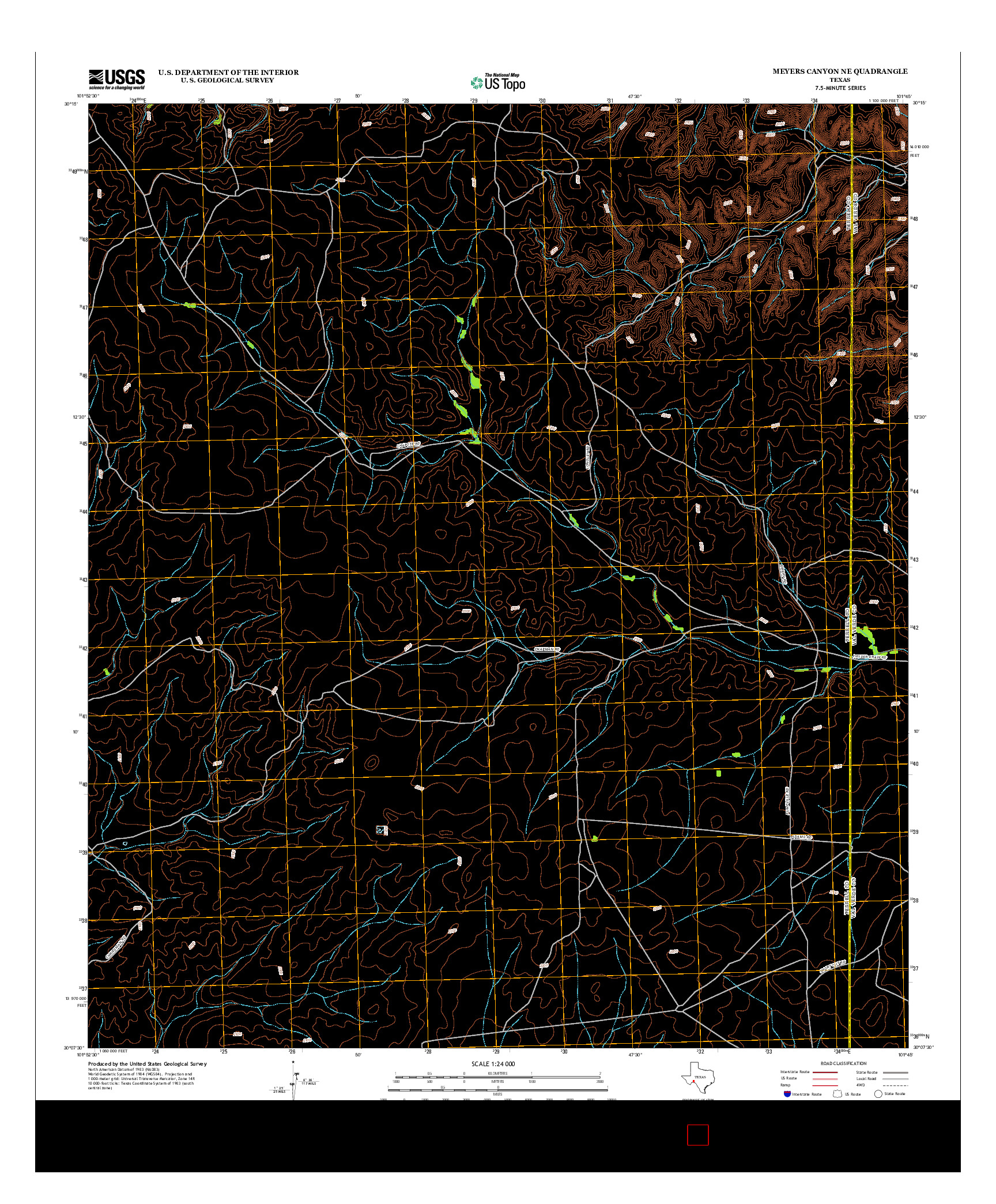 USGS US TOPO 7.5-MINUTE MAP FOR MEYERS CANYON NE, TX 2012