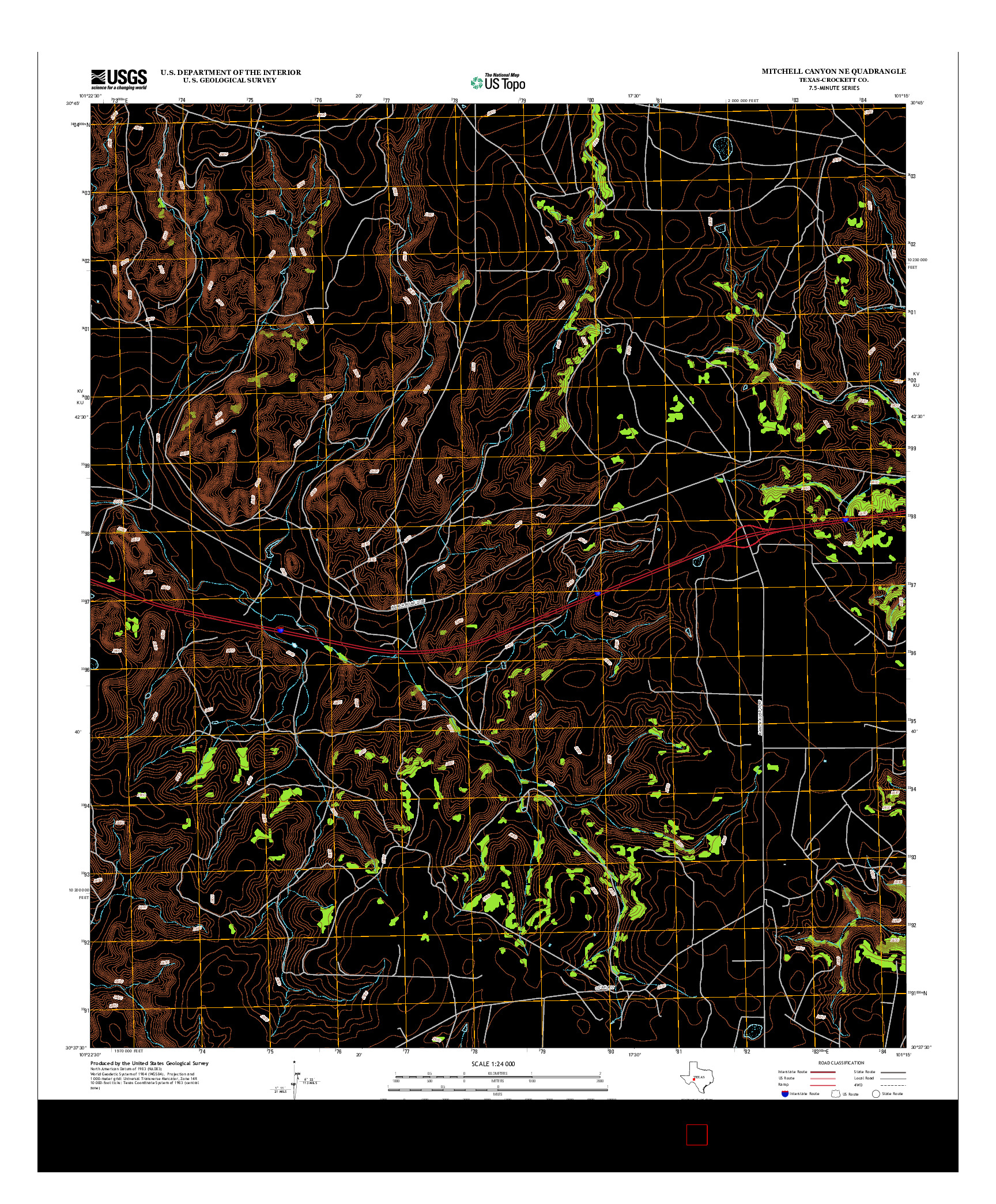USGS US TOPO 7.5-MINUTE MAP FOR MITCHELL CANYON NE, TX 2012