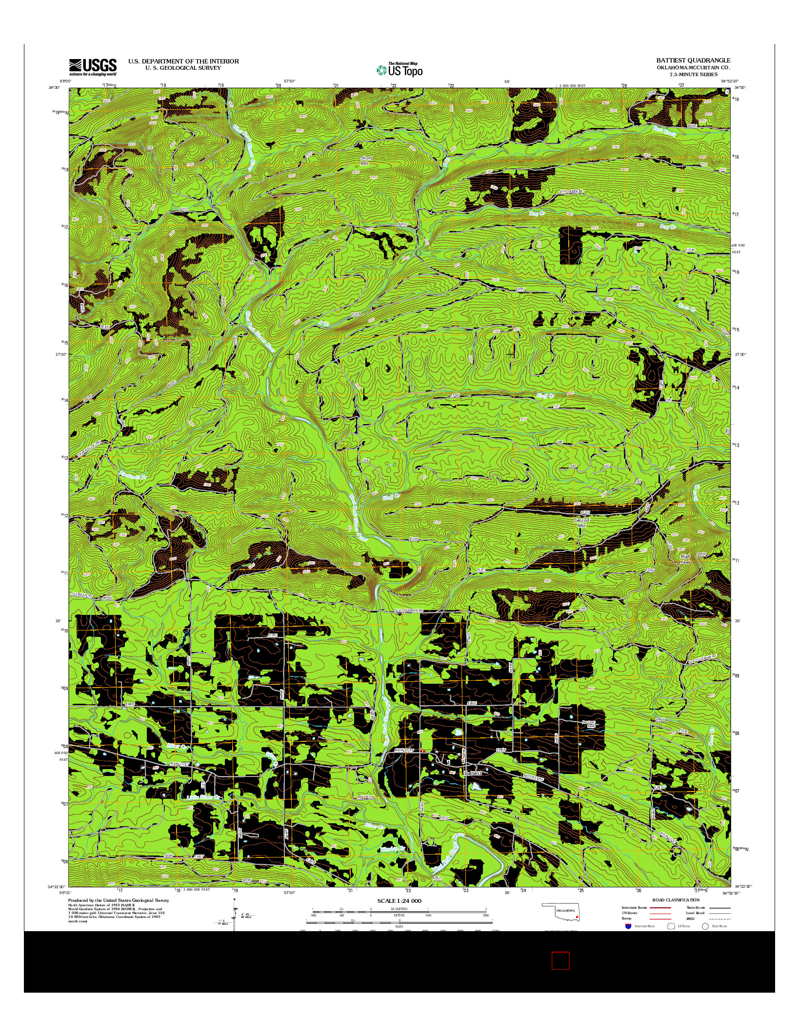 USGS US TOPO 7.5-MINUTE MAP FOR BATTIEST, OK 2012