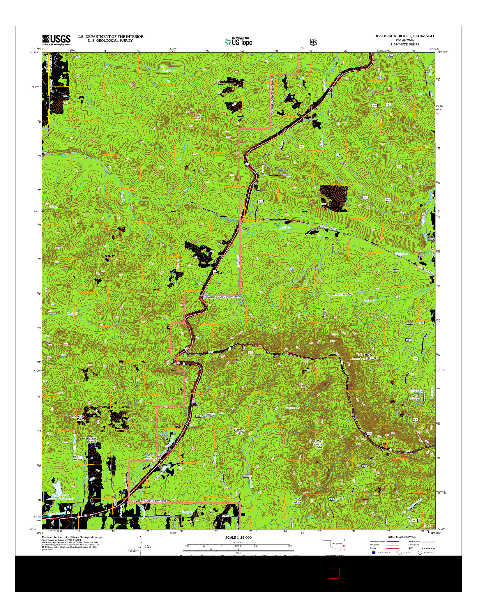 USGS US TOPO 7.5-MINUTE MAP FOR BLACKJACK RIDGE, OK 2012