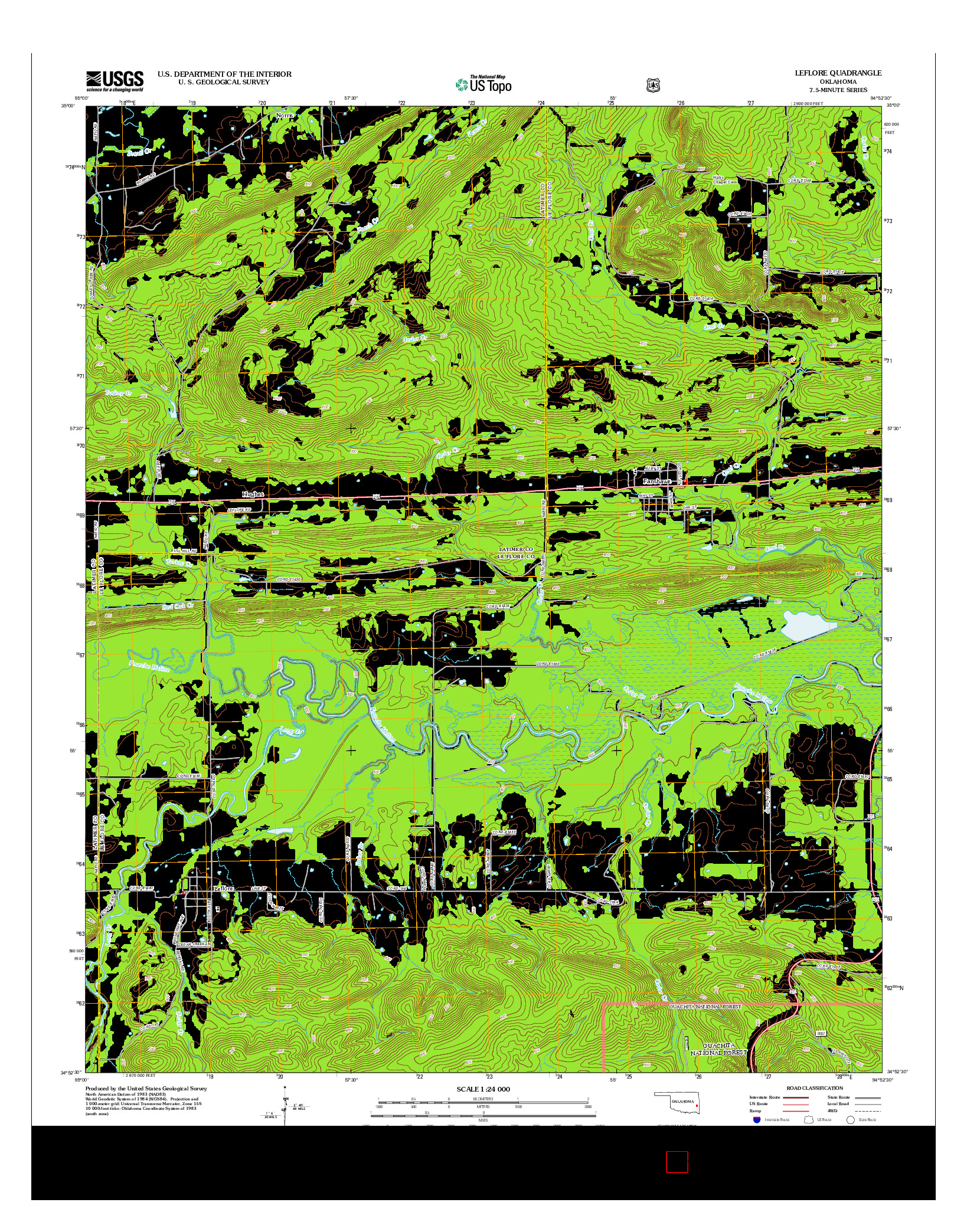 USGS US TOPO 7.5-MINUTE MAP FOR LEFLORE, OK 2012