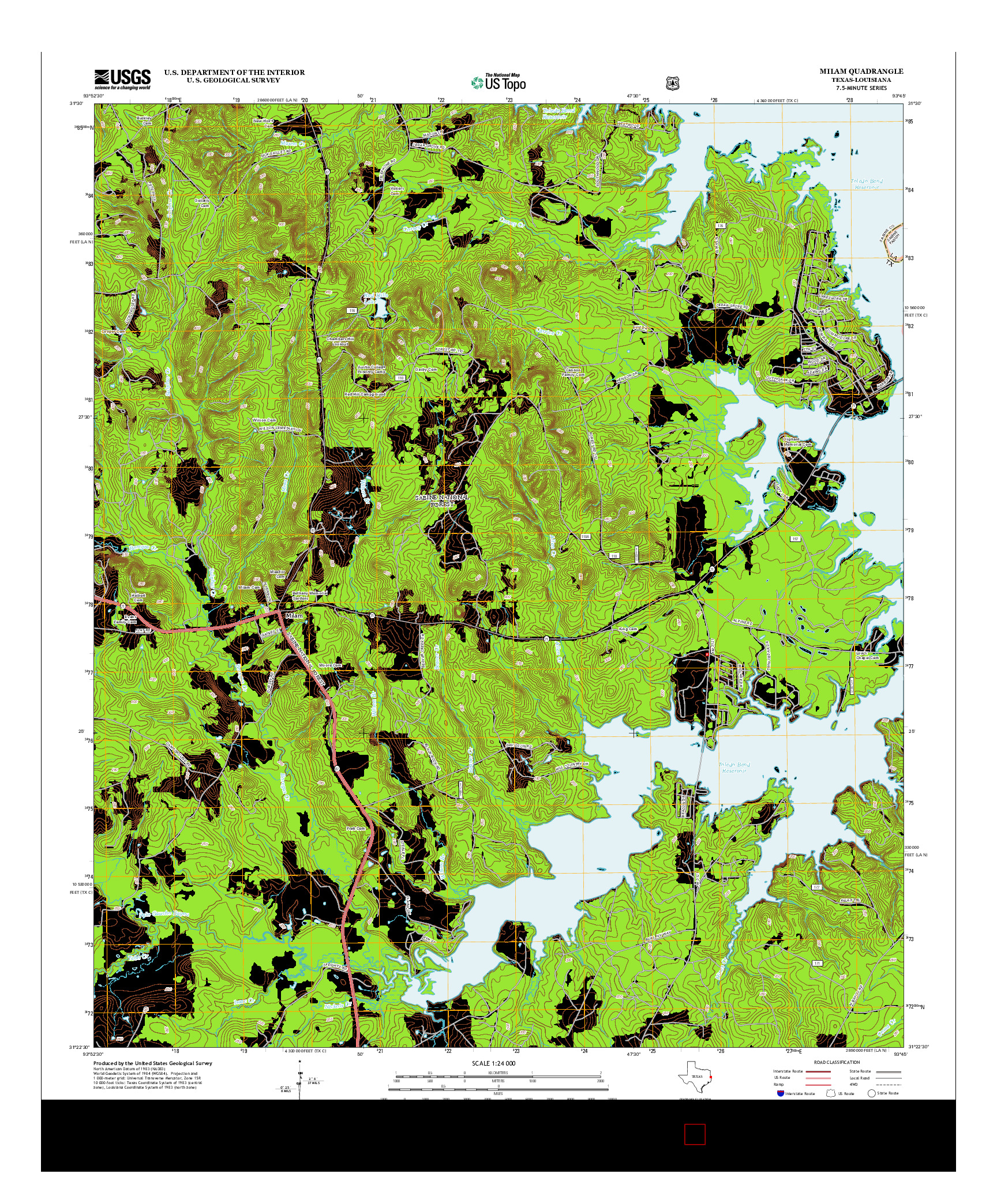 USGS US TOPO 7.5-MINUTE MAP FOR MILAM, TX-LA 2012