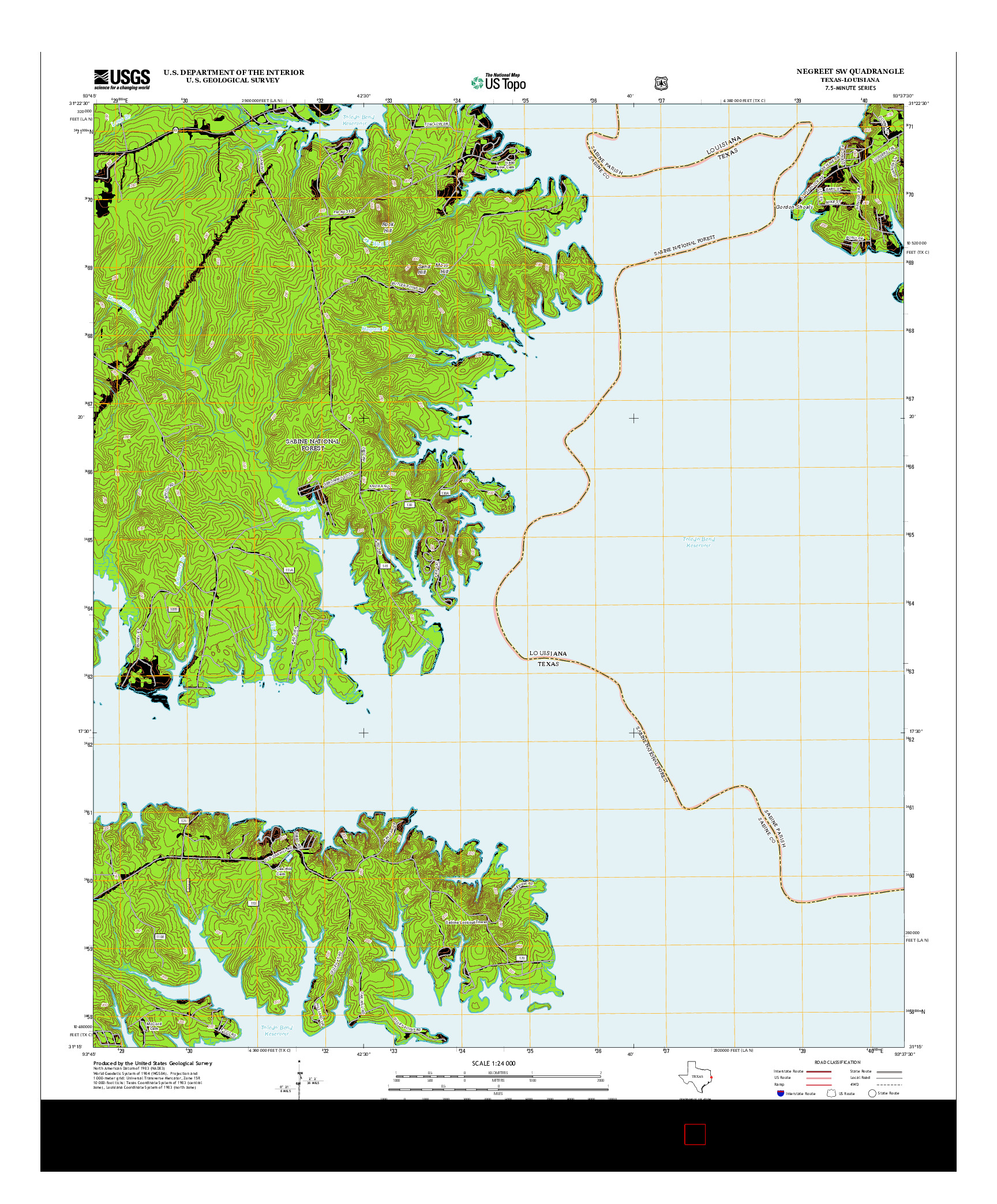 USGS US TOPO 7.5-MINUTE MAP FOR NEGREET SW, TX-LA 2012