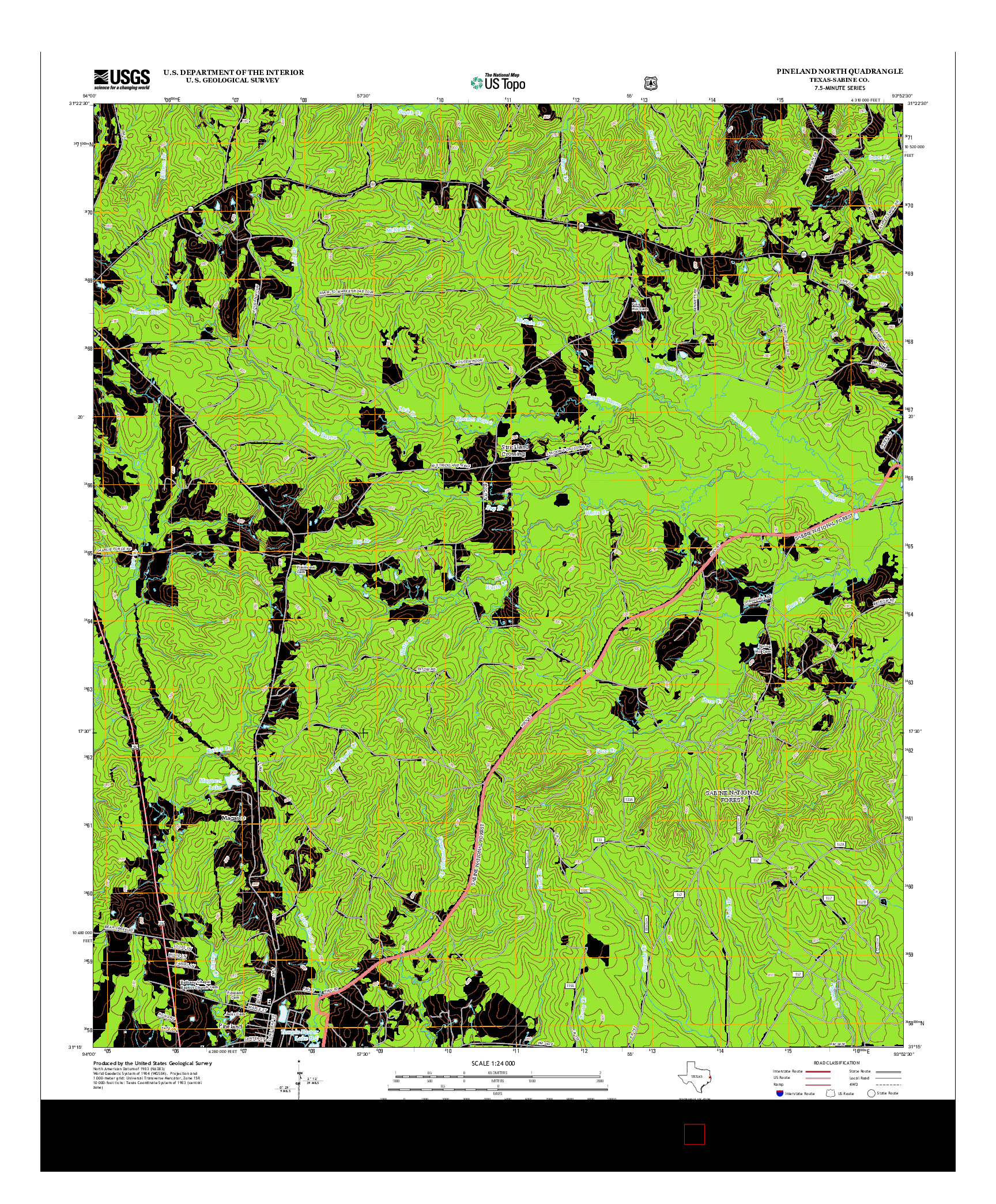 USGS US TOPO 7.5-MINUTE MAP FOR PINELAND NORTH, TX 2012