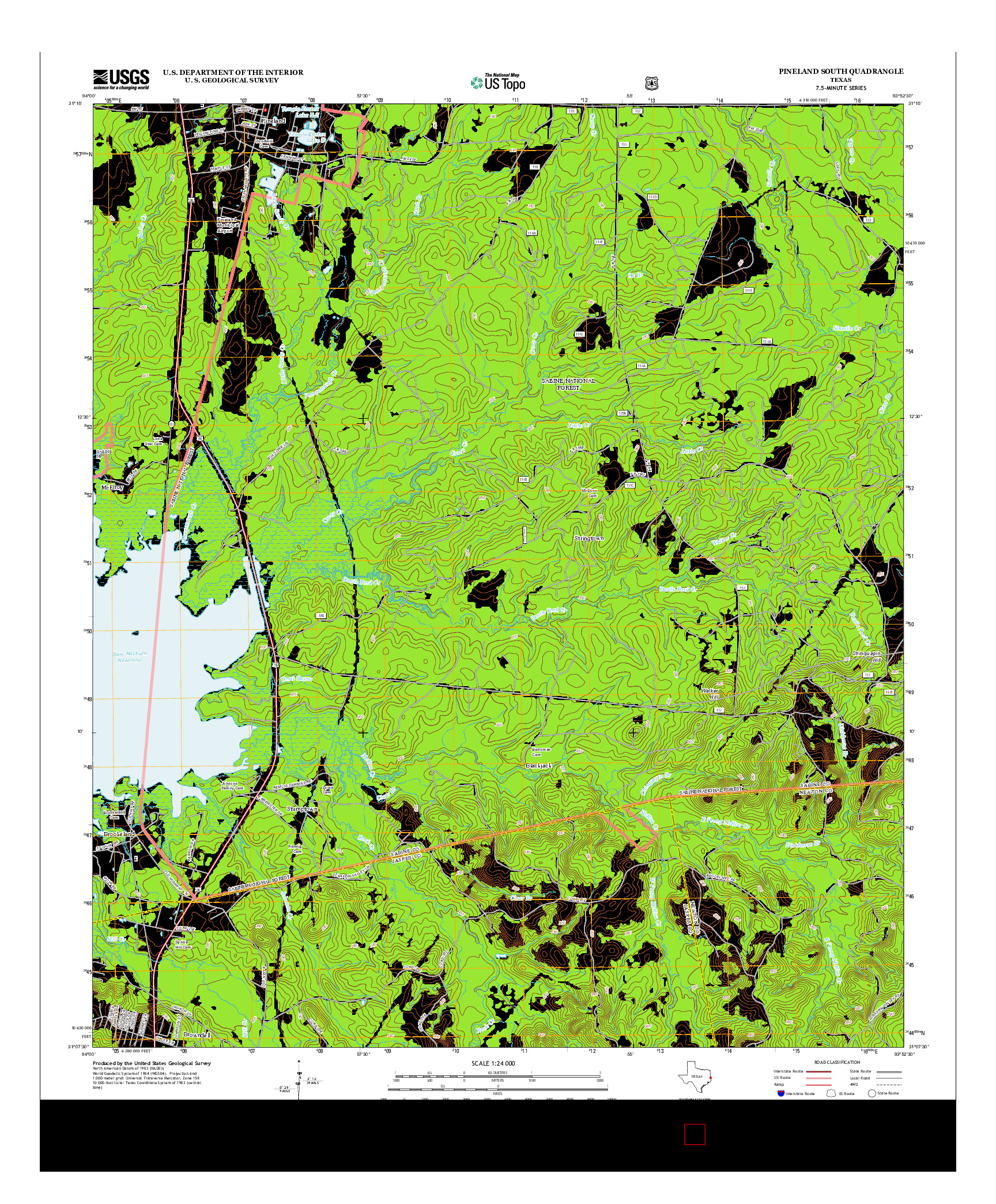 USGS US TOPO 7.5-MINUTE MAP FOR PINELAND SOUTH, TX 2012