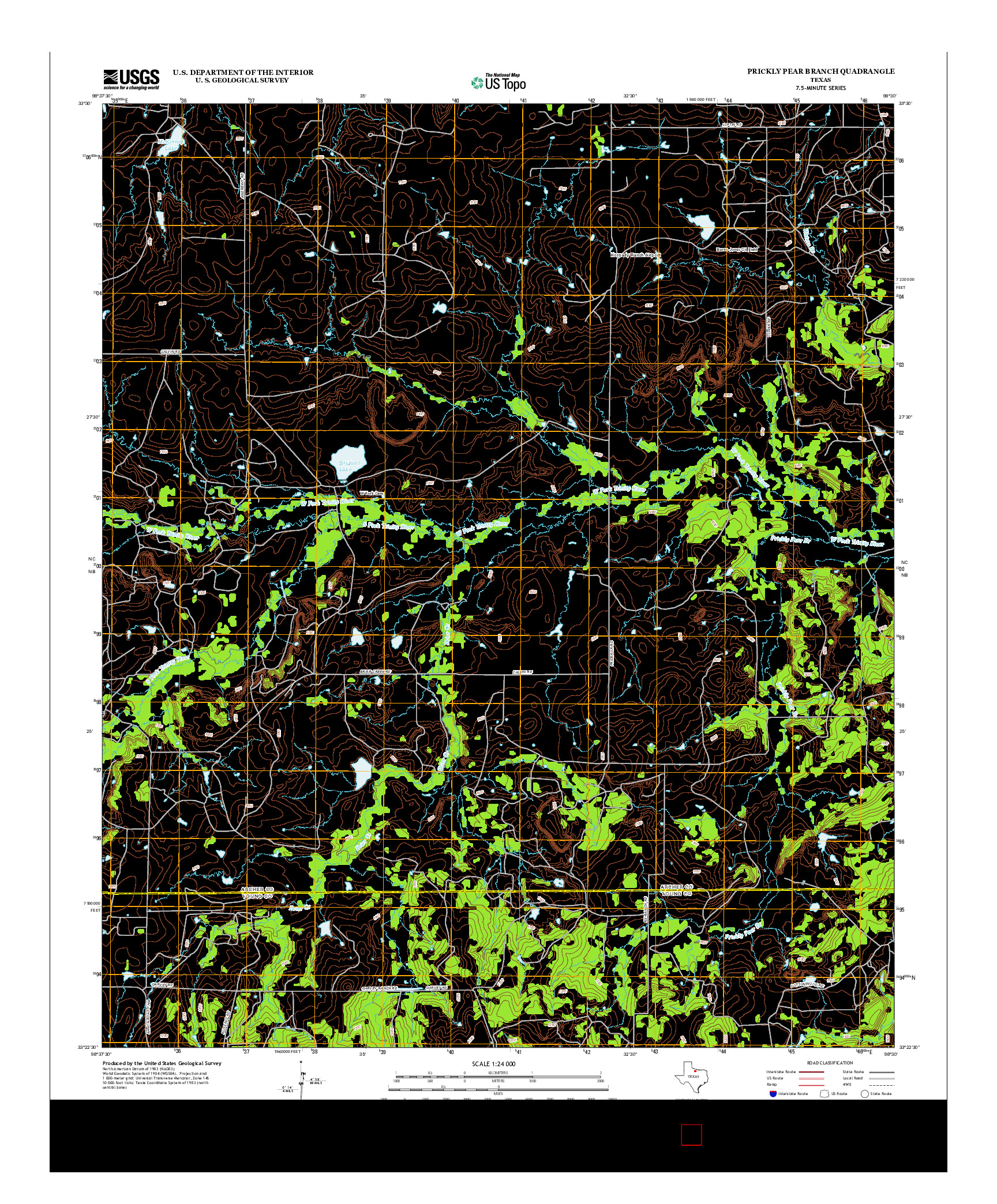USGS US TOPO 7.5-MINUTE MAP FOR PRICKLY PEAR BRANCH, TX 2012