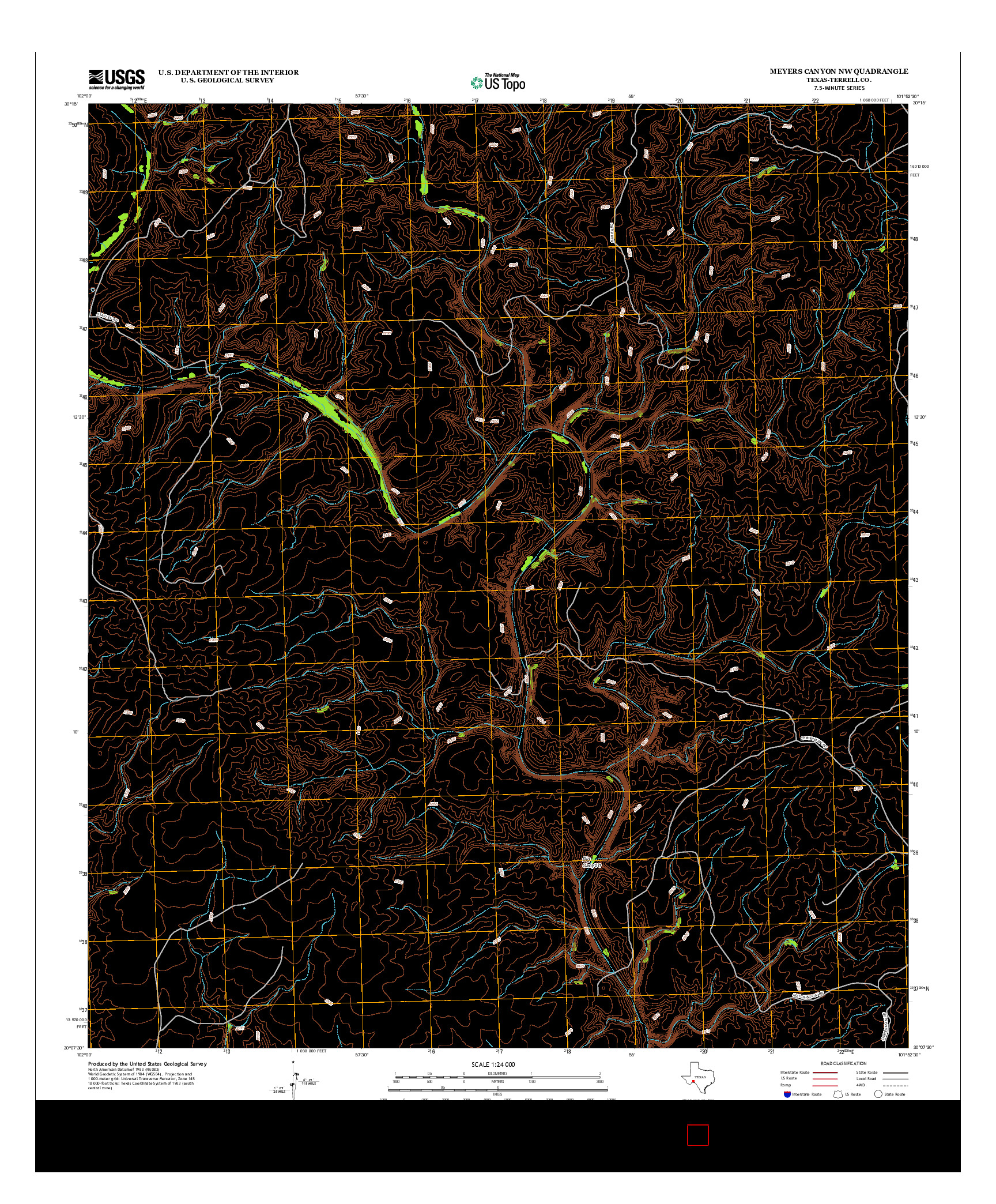 USGS US TOPO 7.5-MINUTE MAP FOR MEYERS CANYON NW, TX 2012