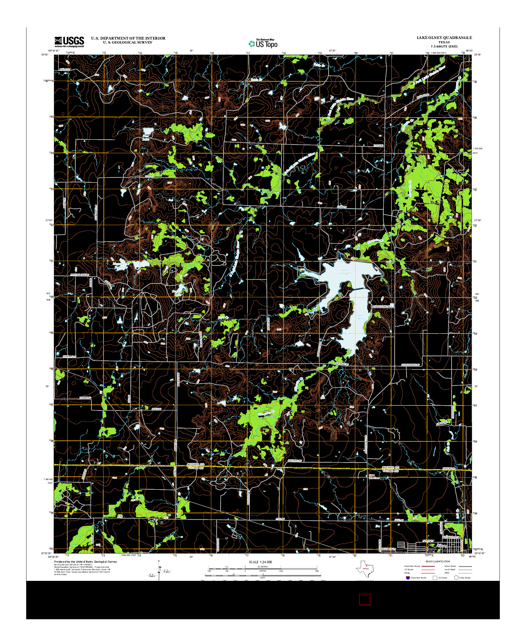 USGS US TOPO 7.5-MINUTE MAP FOR LAKE OLNEY, TX 2012