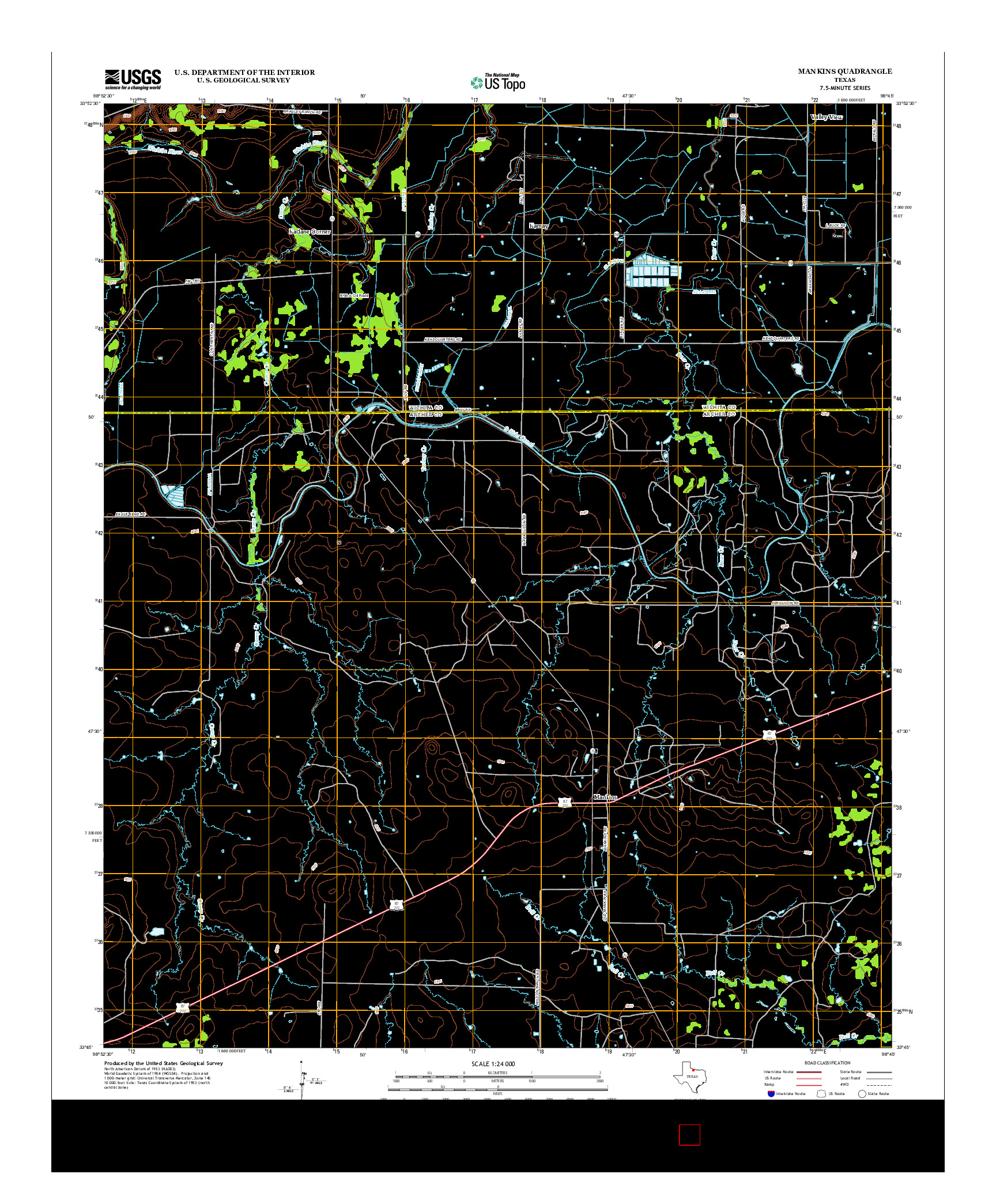 USGS US TOPO 7.5-MINUTE MAP FOR MANKINS, TX 2012