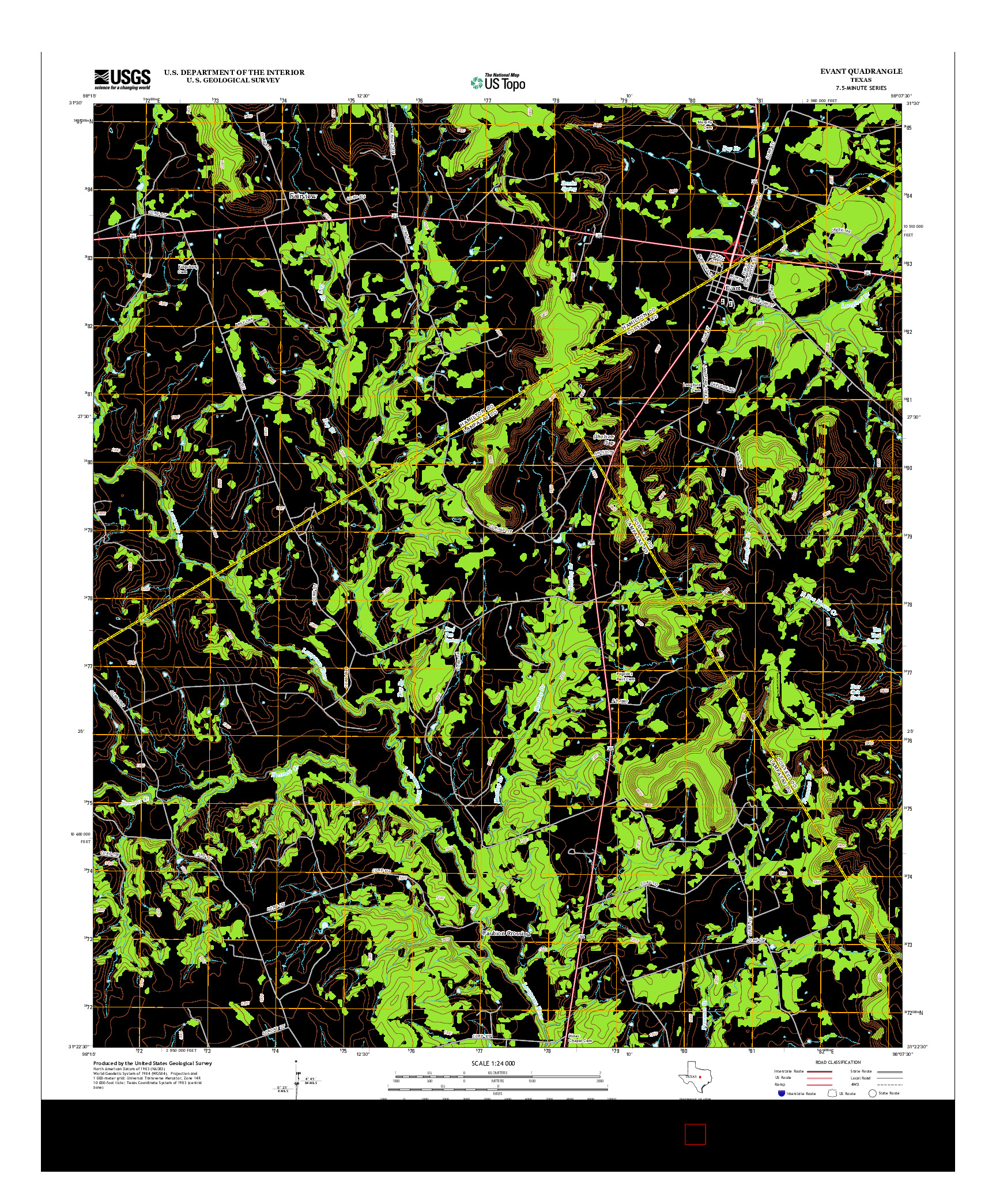 USGS US TOPO 7.5-MINUTE MAP FOR EVANT, TX 2012