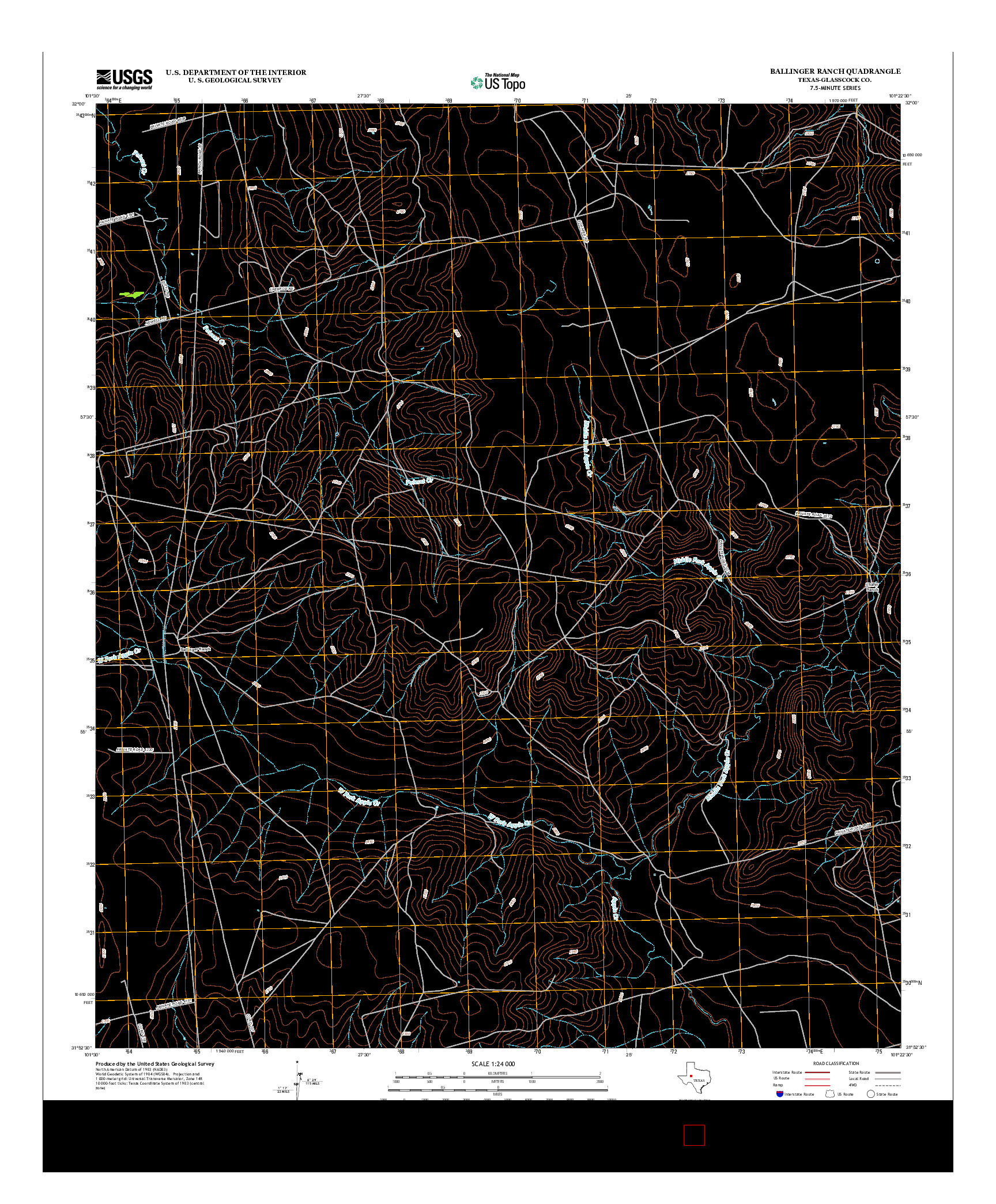 USGS US TOPO 7.5-MINUTE MAP FOR BALLINGER RANCH, TX 2012