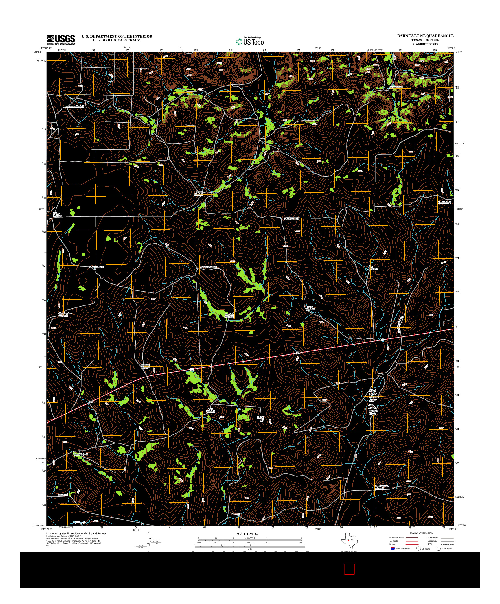 USGS US TOPO 7.5-MINUTE MAP FOR BARNHART NE, TX 2012